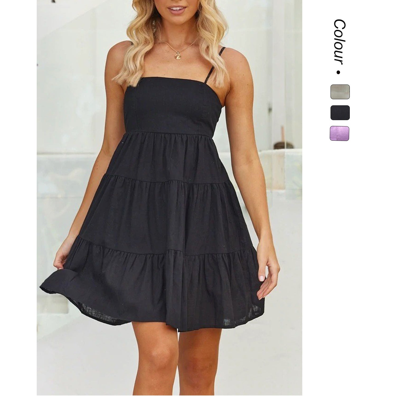 Linen Summer Dress | Loose Fit, Spaghetti Straps | Purple, Apricot, Black