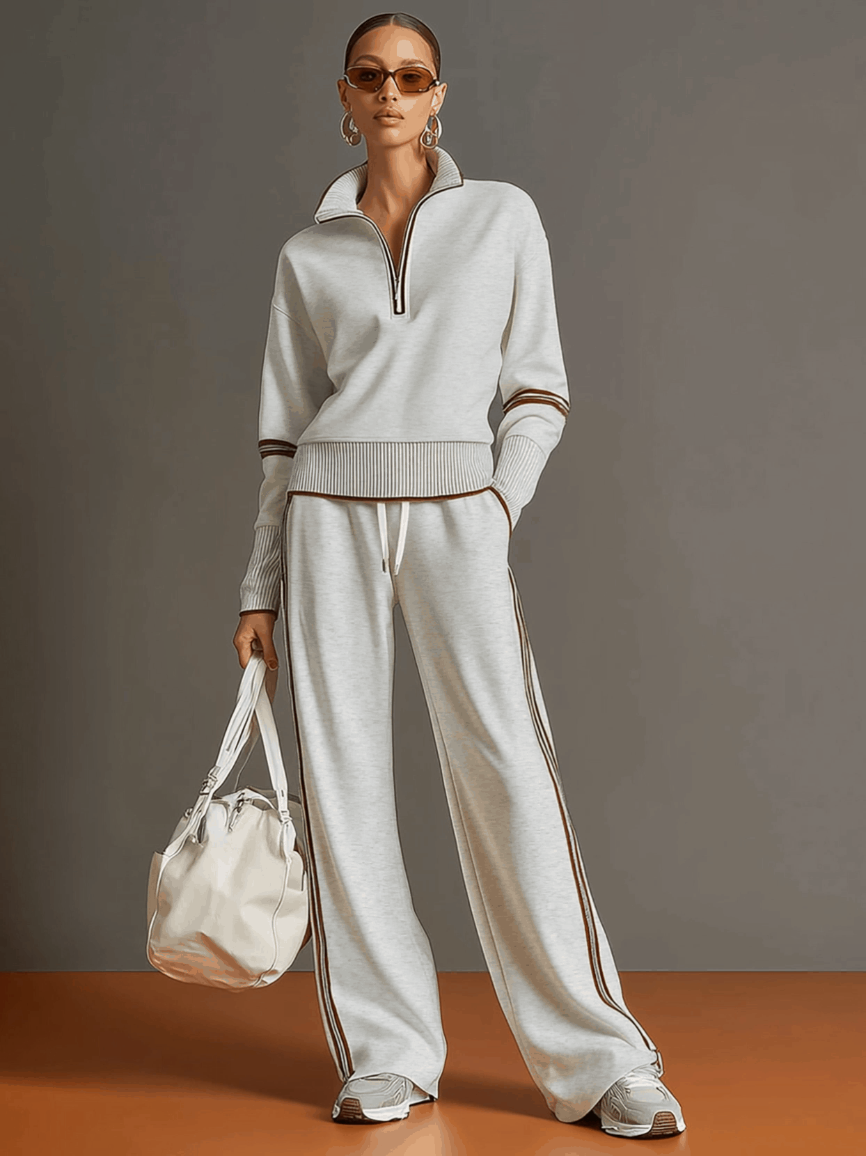Women's Two-Piece Set | Wide-Leg Pants, Fluid Blouse | Relaxed Fit