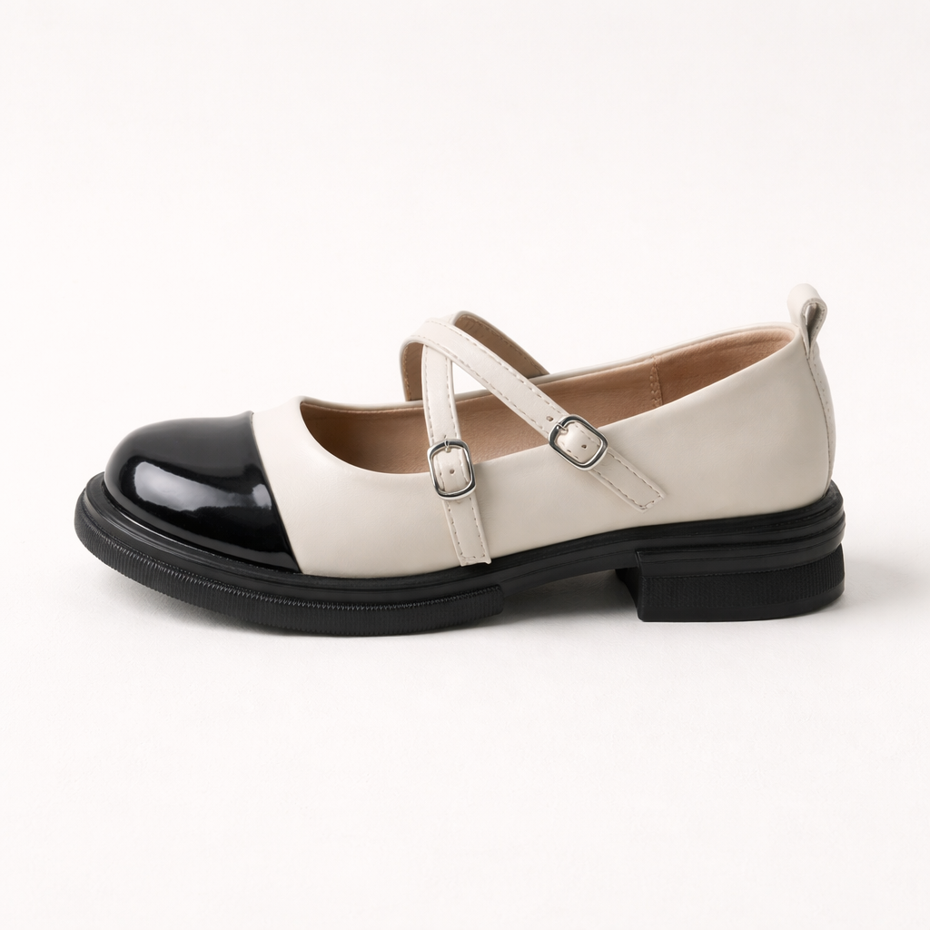 Women's Mary Jane Shoes | Two Tone Flats, Double Strap