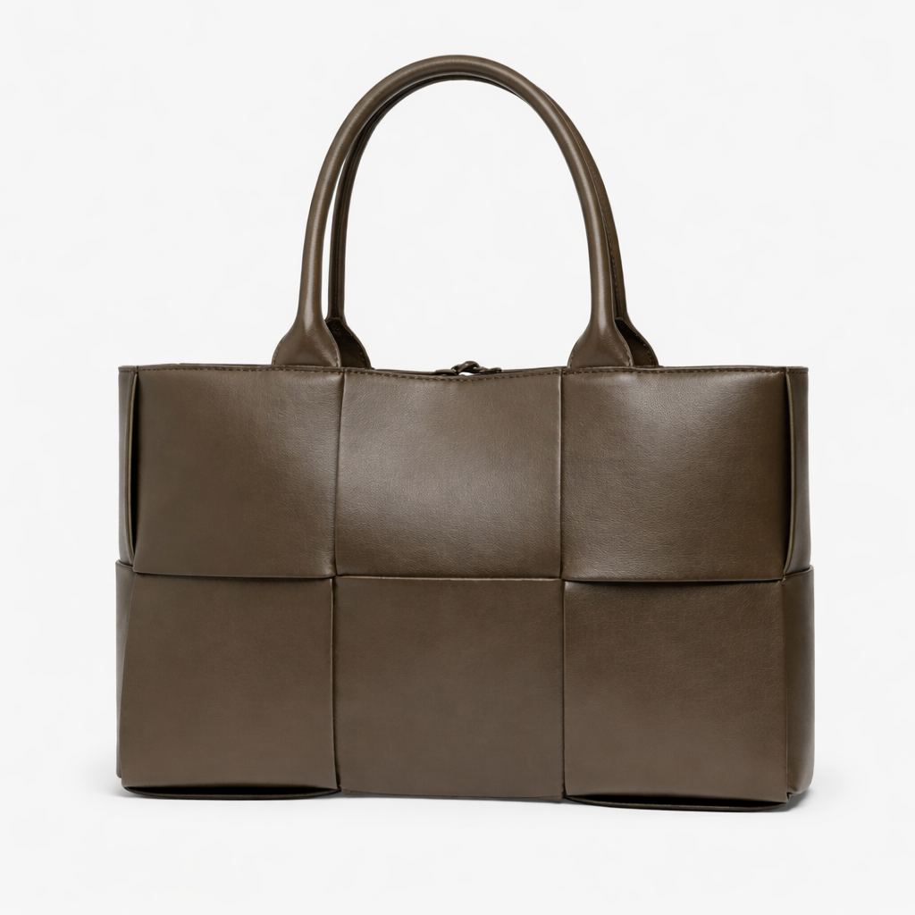 Woven Tote Bag | Vegan Leather, Structured | Purple, Black, Olive