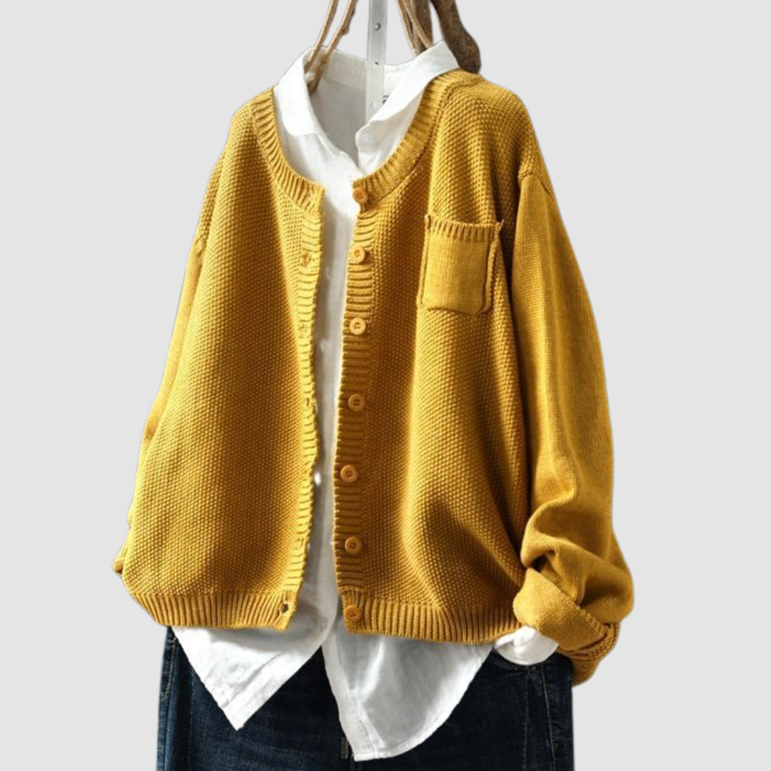 Women knit plaid turtleneck cardigan relaxed fit with button closure