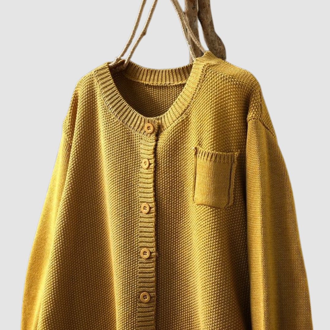 Women knit plaid turtleneck cardigan relaxed fit with button closure