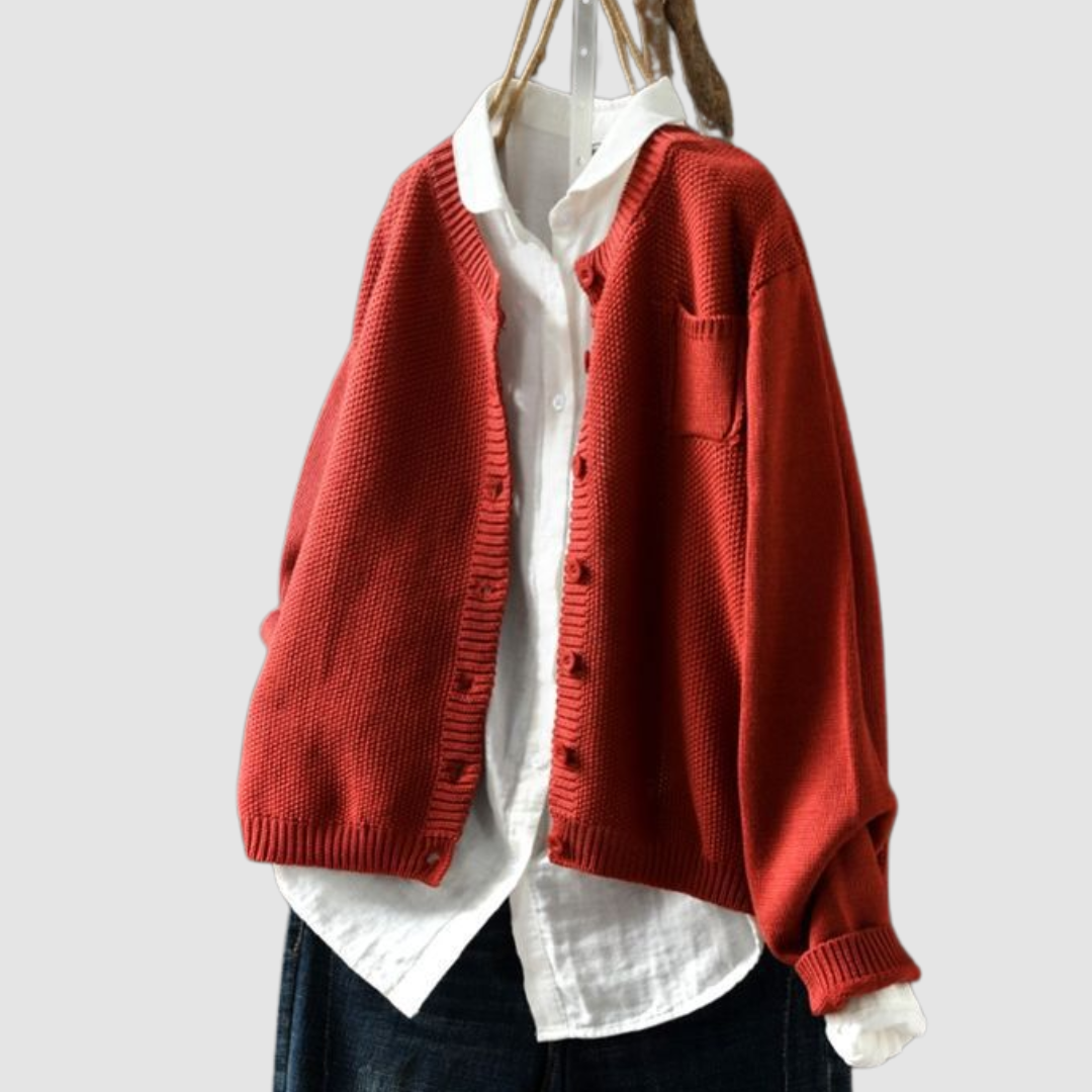 Women knit plaid turtleneck cardigan relaxed fit with button closure