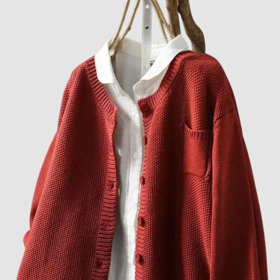 Women knit plaid turtleneck cardigan relaxed fit with button closure
