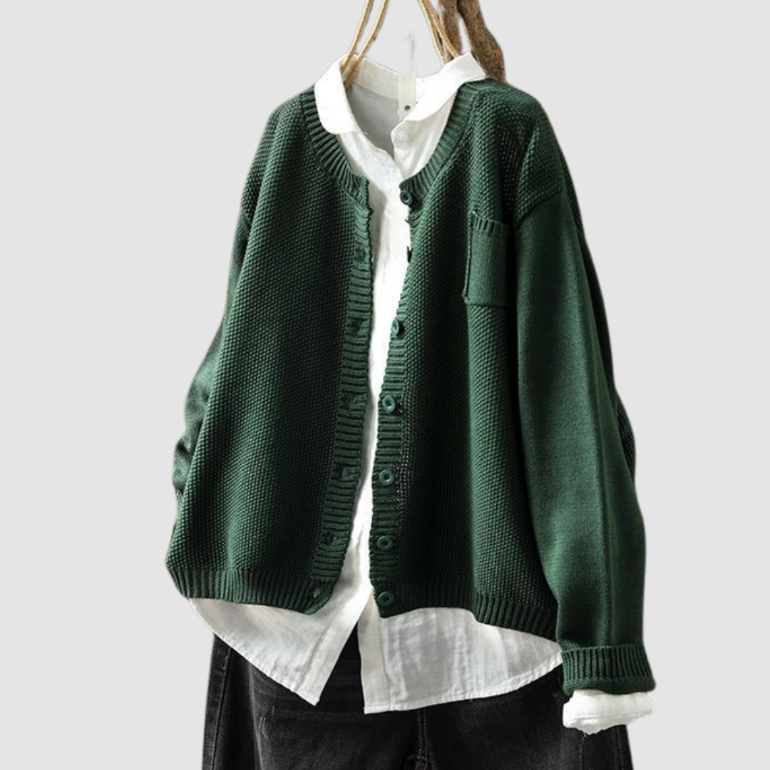 Women knit plaid turtleneck cardigan relaxed fit with button closure