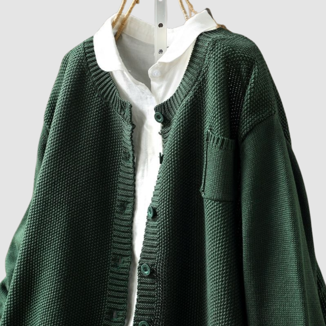 Women knit plaid turtleneck cardigan relaxed fit with button closure