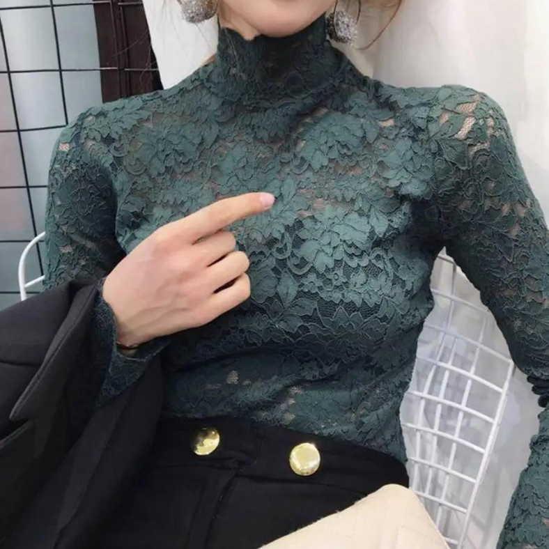 Lace Top | Floral lace turtleneck | Elegant, slim fit, lightweight