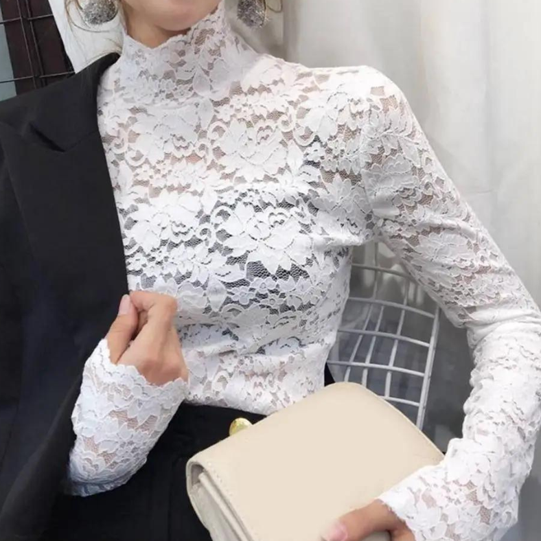 Lace Top | Floral lace turtleneck | Elegant, slim fit, lightweight
