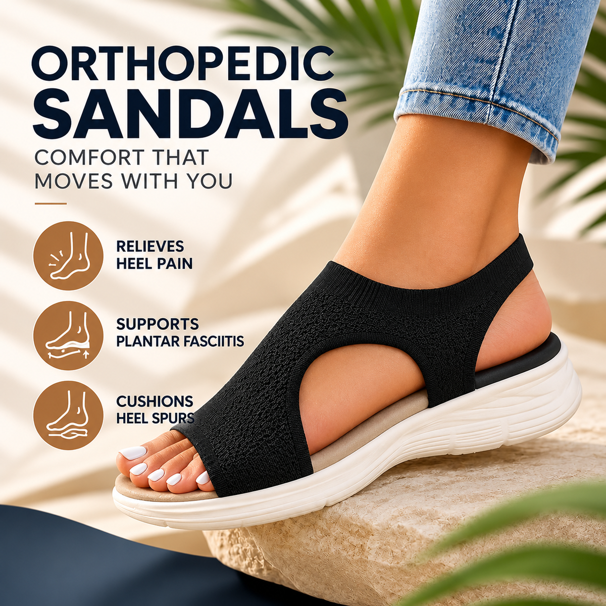 Orthopedic Sandals | Women's Knit Slip On Sandals | Contoured Footbed