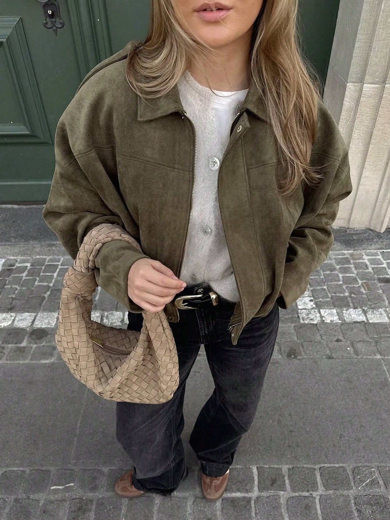 Oversized Bomber Jacket Women | Suede-Like, Zip & Collar