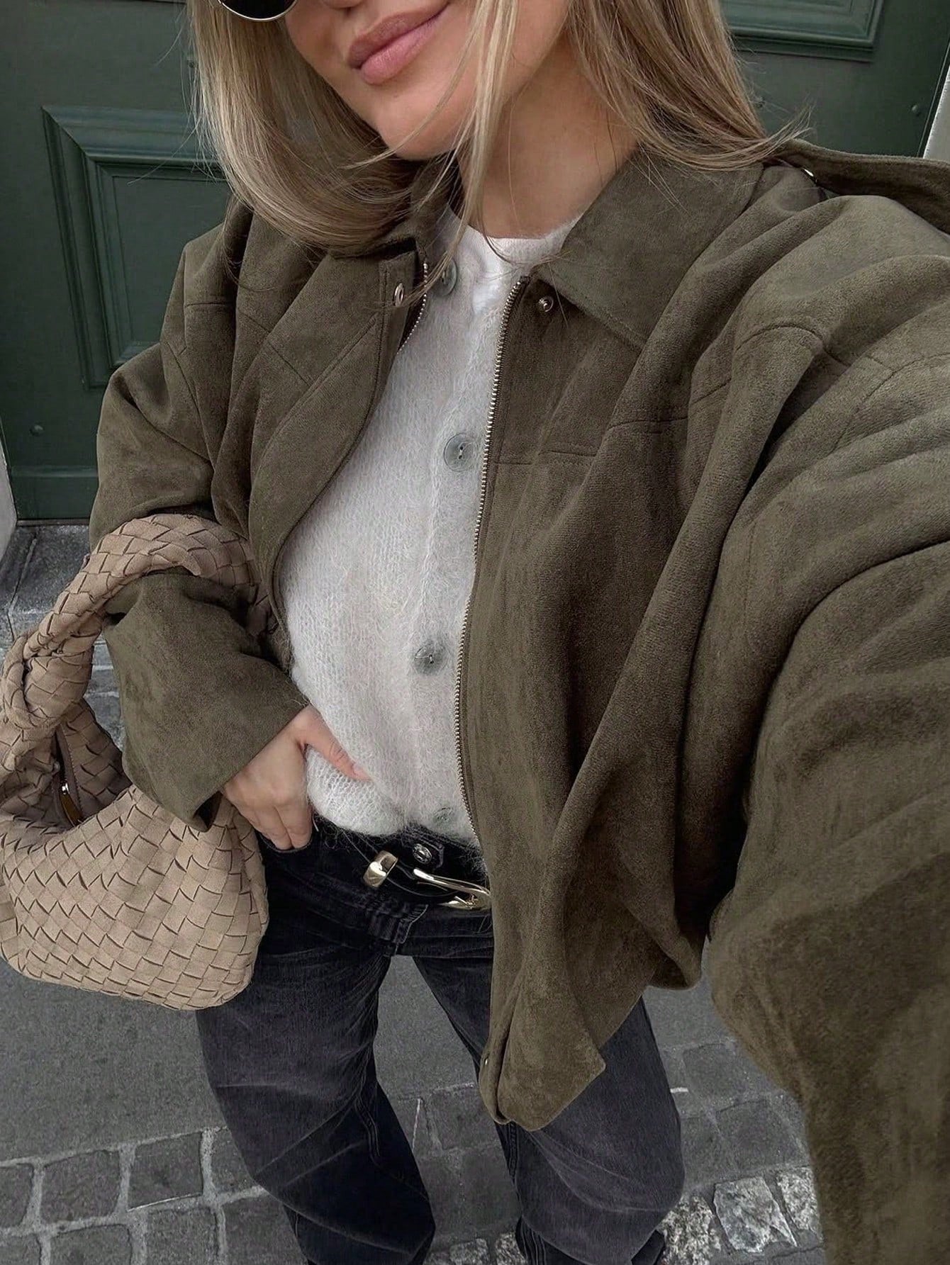 Oversized Bomber Jacket Women | Suede-Like, Zip & Collar