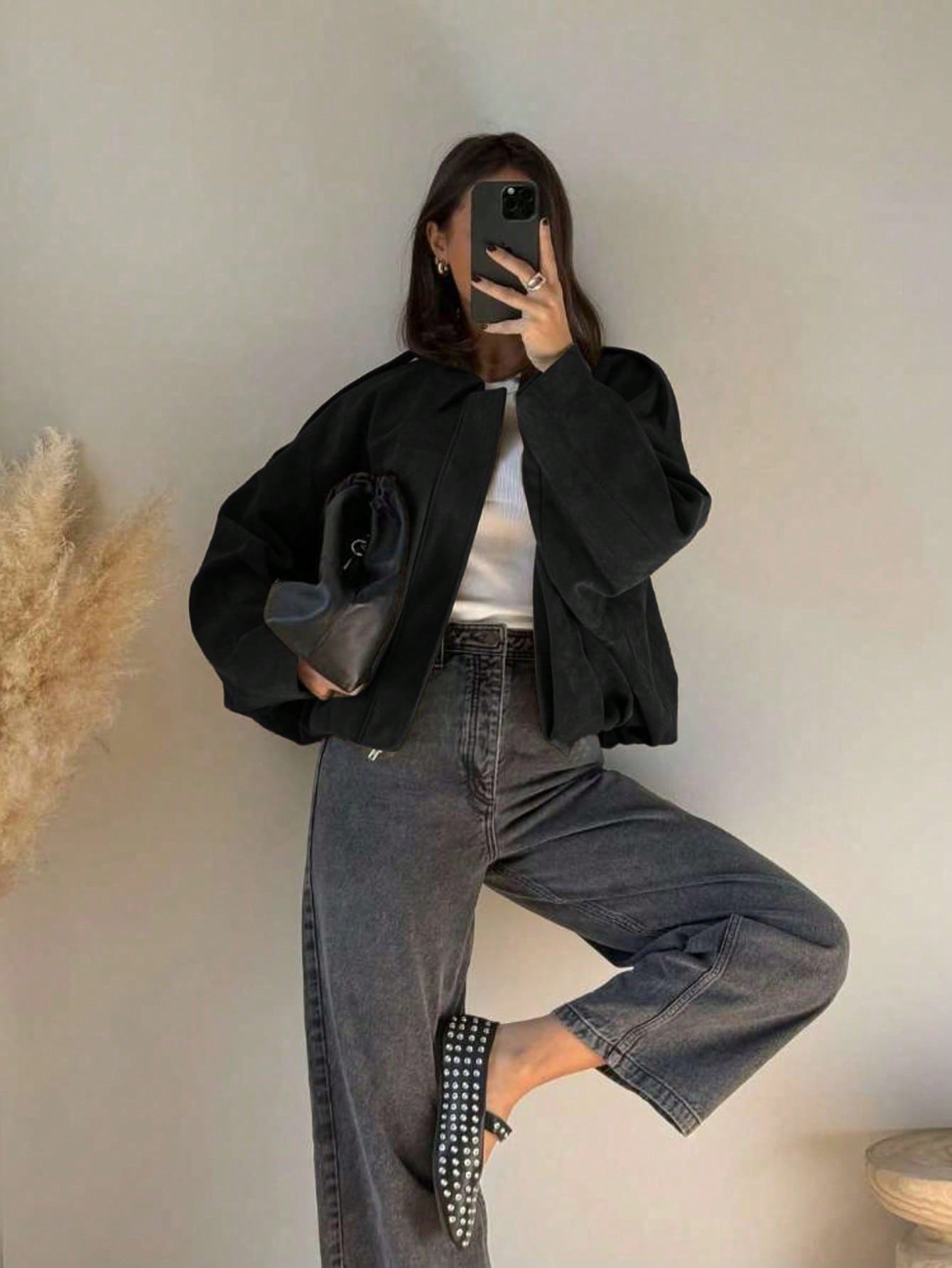 Oversized Bomber Jacket Women | Suede-Like, Zip & Collar