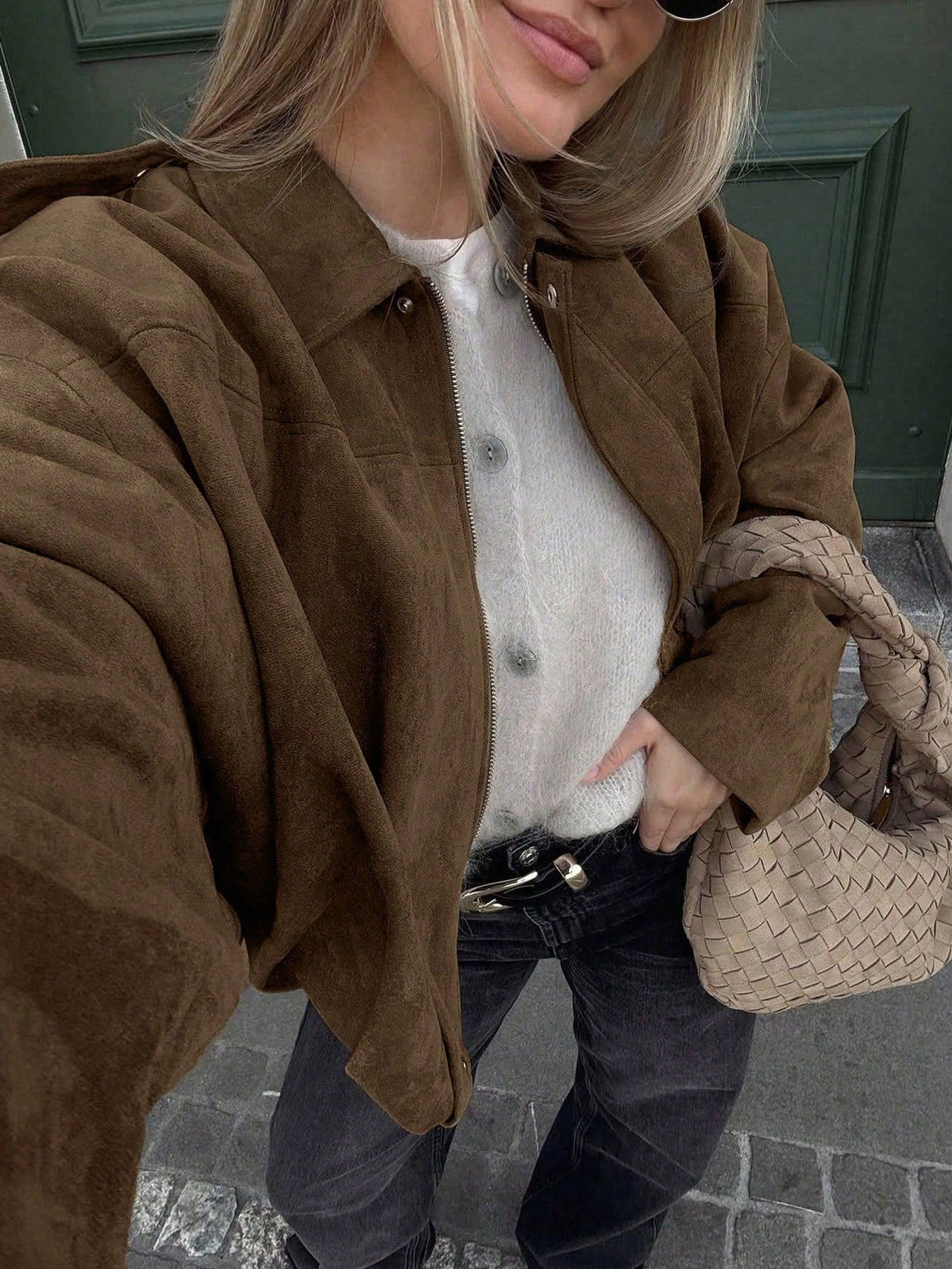 Oversized Bomber Jacket Women | Suede-Like, Zip & Collar