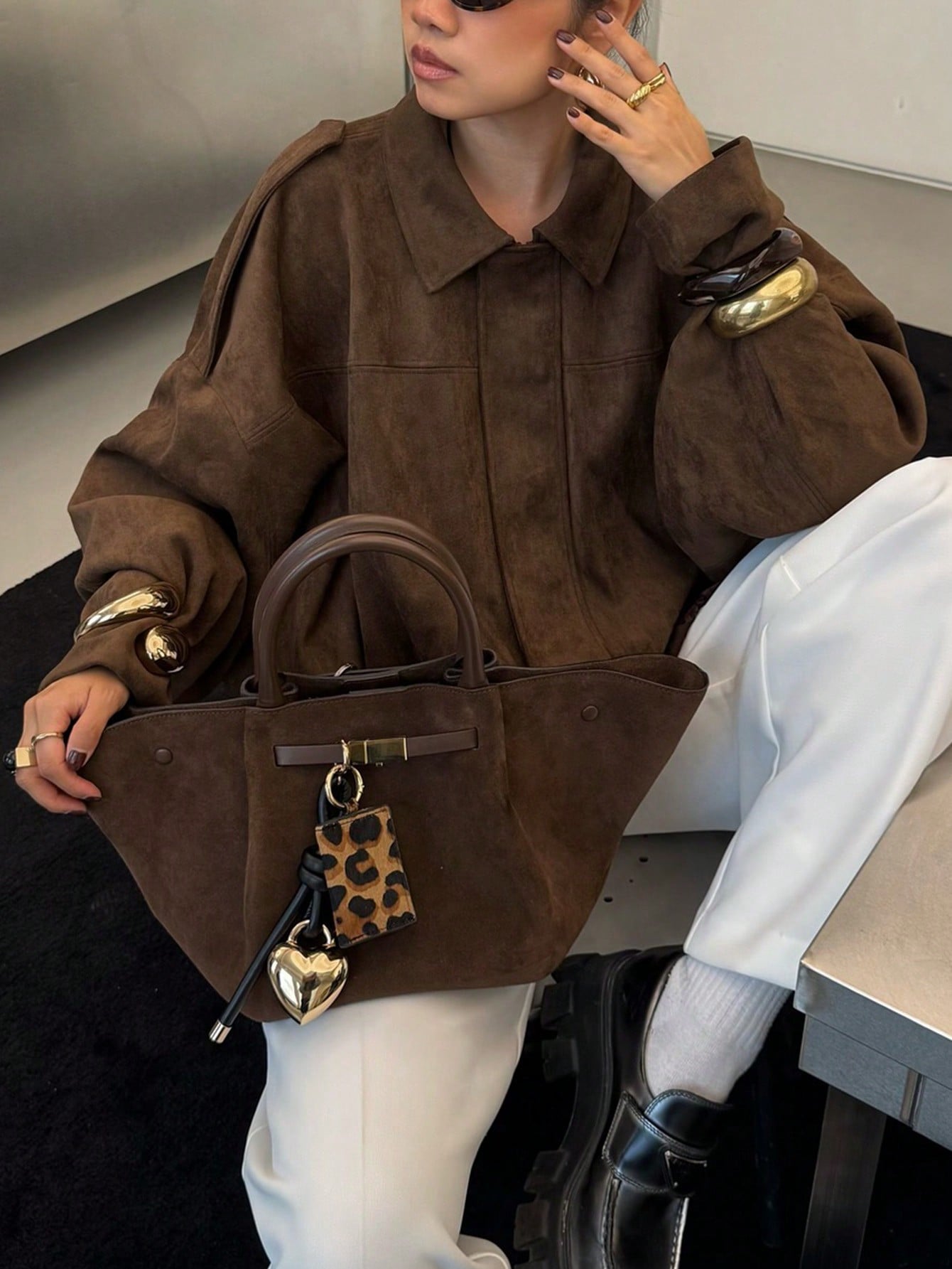 Oversized Bomber Jacket Women | Suede-Like, Zip & Collar