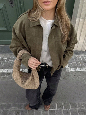 Oversized Bomber Jacket Women | Suede-Like, Zip & Collar