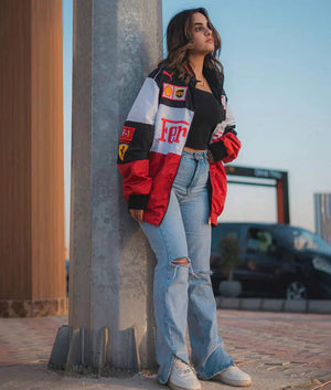 Women's Oversized Jacket | Racing Streetwear Style | Zip Closure