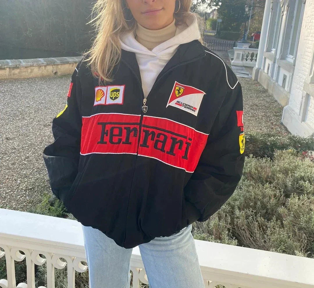 Women's Oversized Jacket | Racing Streetwear Style | Zip Closure