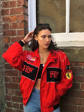 Women's Oversized Jacket | Racing Streetwear Style | Zip Closure