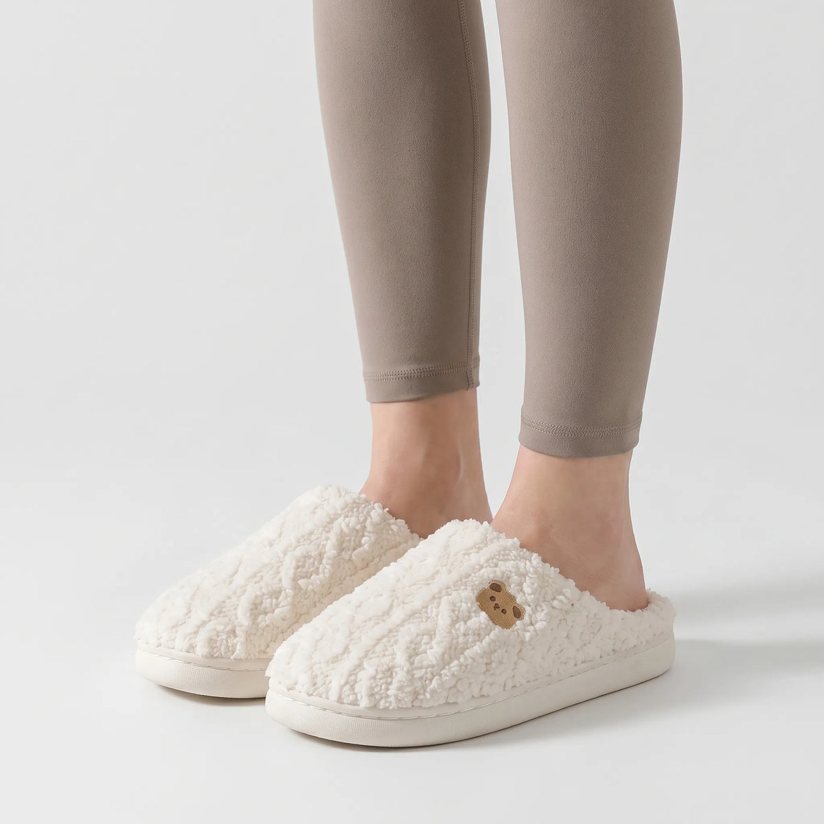 Teddy slippers womens warm cable knit with fluffy teddy lining and thick sole