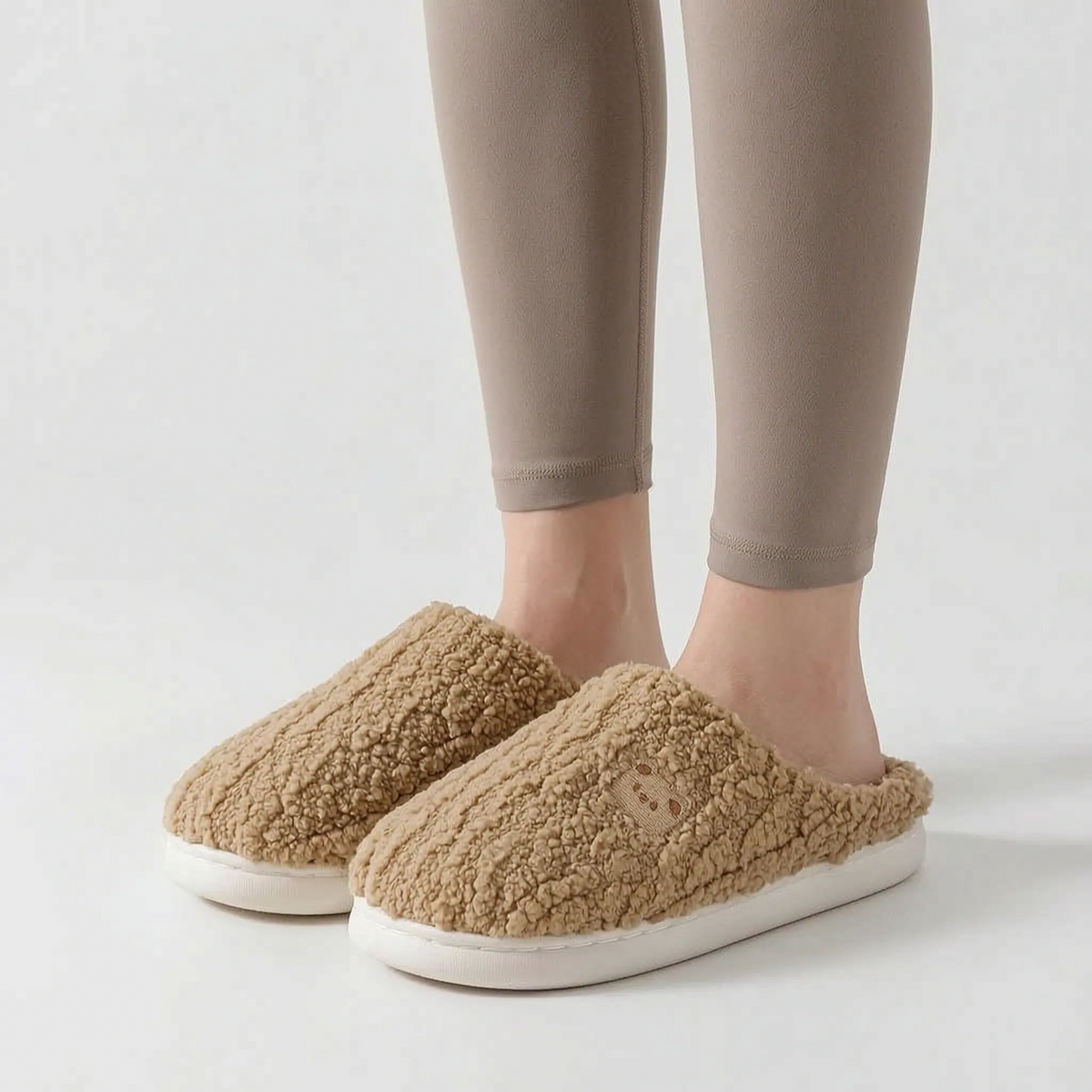 Teddy slippers womens warm cable knit with fluffy teddy lining and thick sole