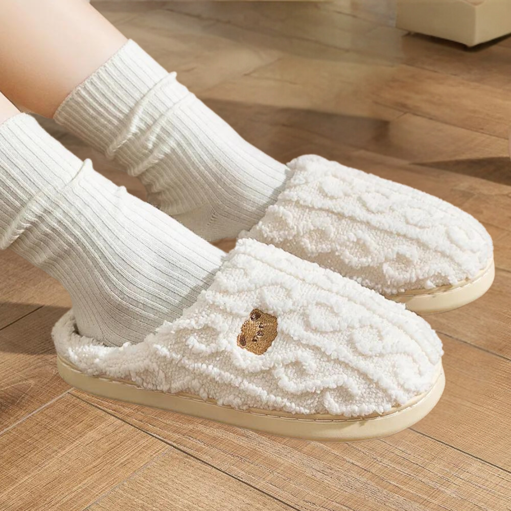 Teddy slippers womens warm cable knit with fluffy teddy lining and thick sole