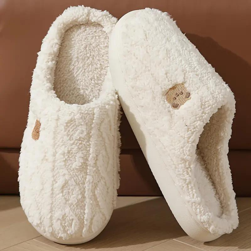 Teddy slippers womens warm cable knit with fluffy teddy lining and thick sole