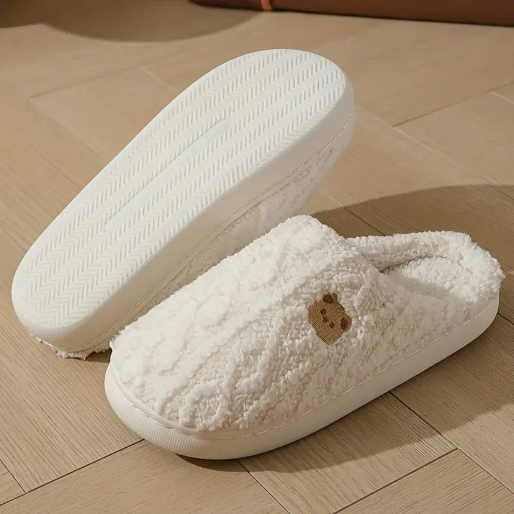 Teddy slippers womens warm cable knit with fluffy teddy lining and thick sole