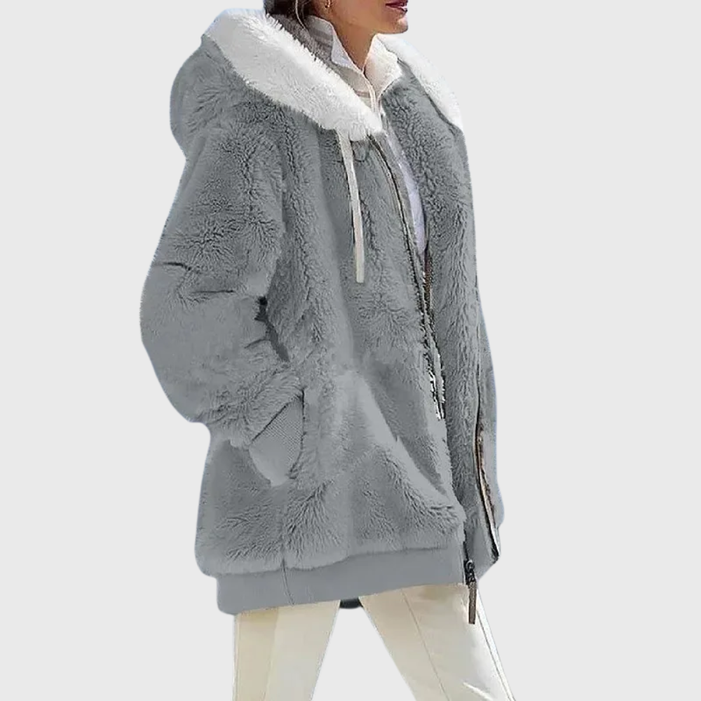 Women colour block puffer jacket with faux fur hood multicolour stripes