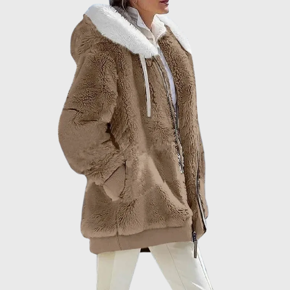 Women colour block puffer jacket with faux fur hood multicolour stripes