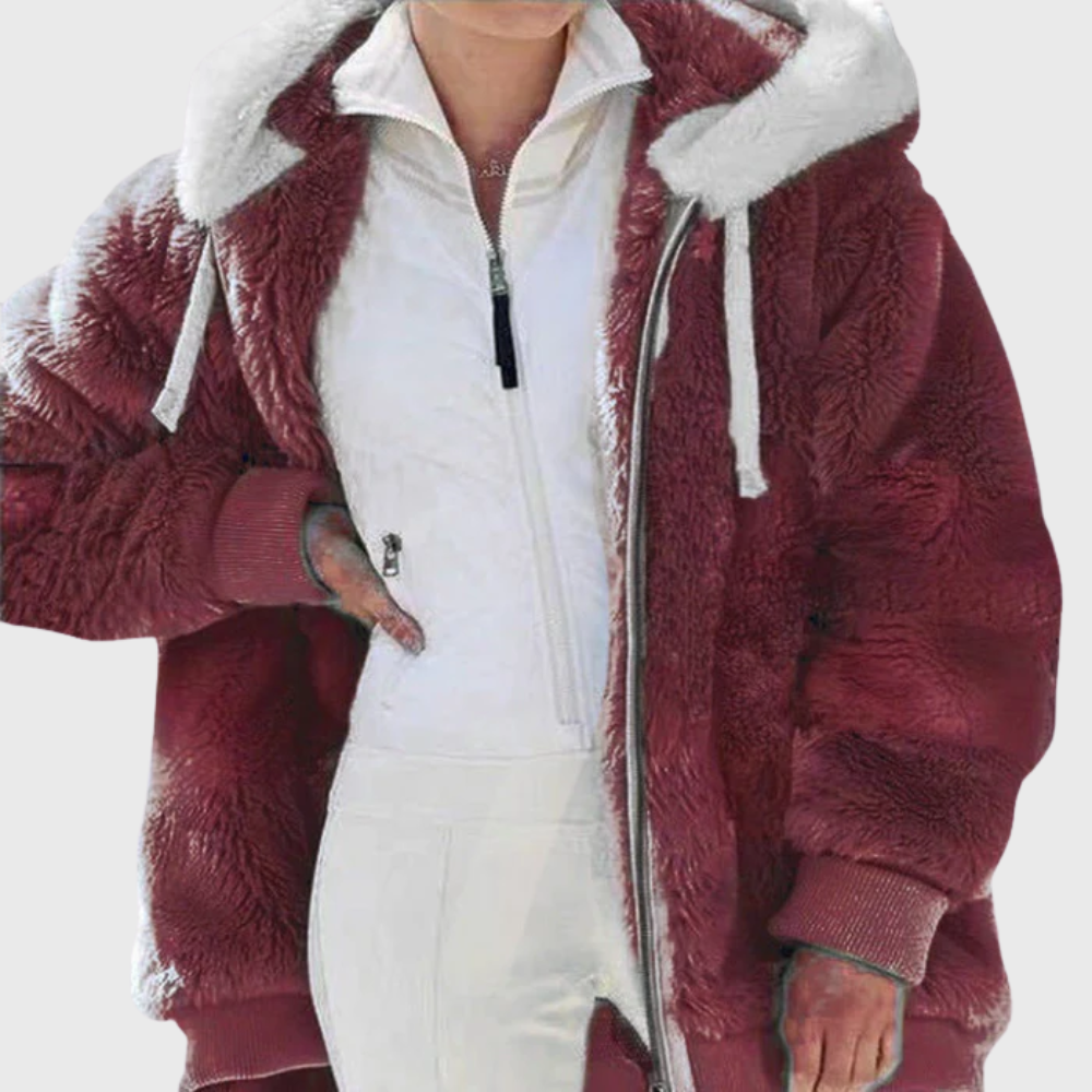 Women colour block puffer jacket with faux fur hood multicolour stripes