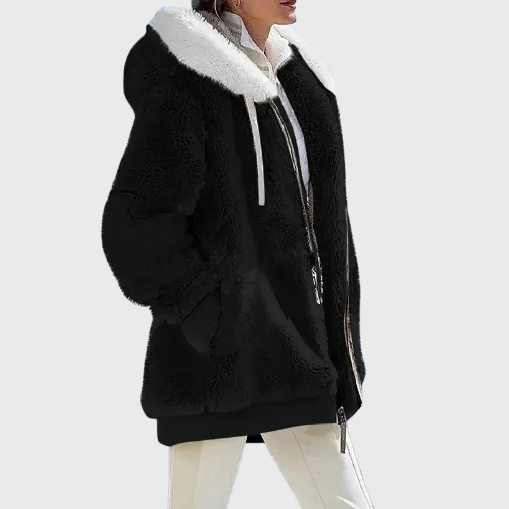 Women colour block puffer jacket with faux fur hood multicolour stripes