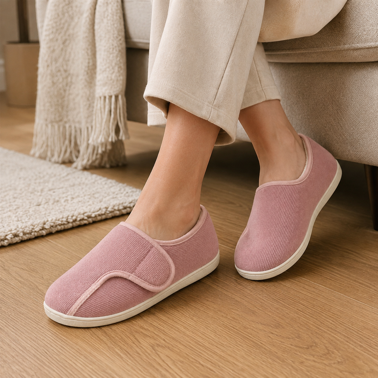 Memory Foam Slippers | Adjustable Velcro, All Season | Large Sizes
