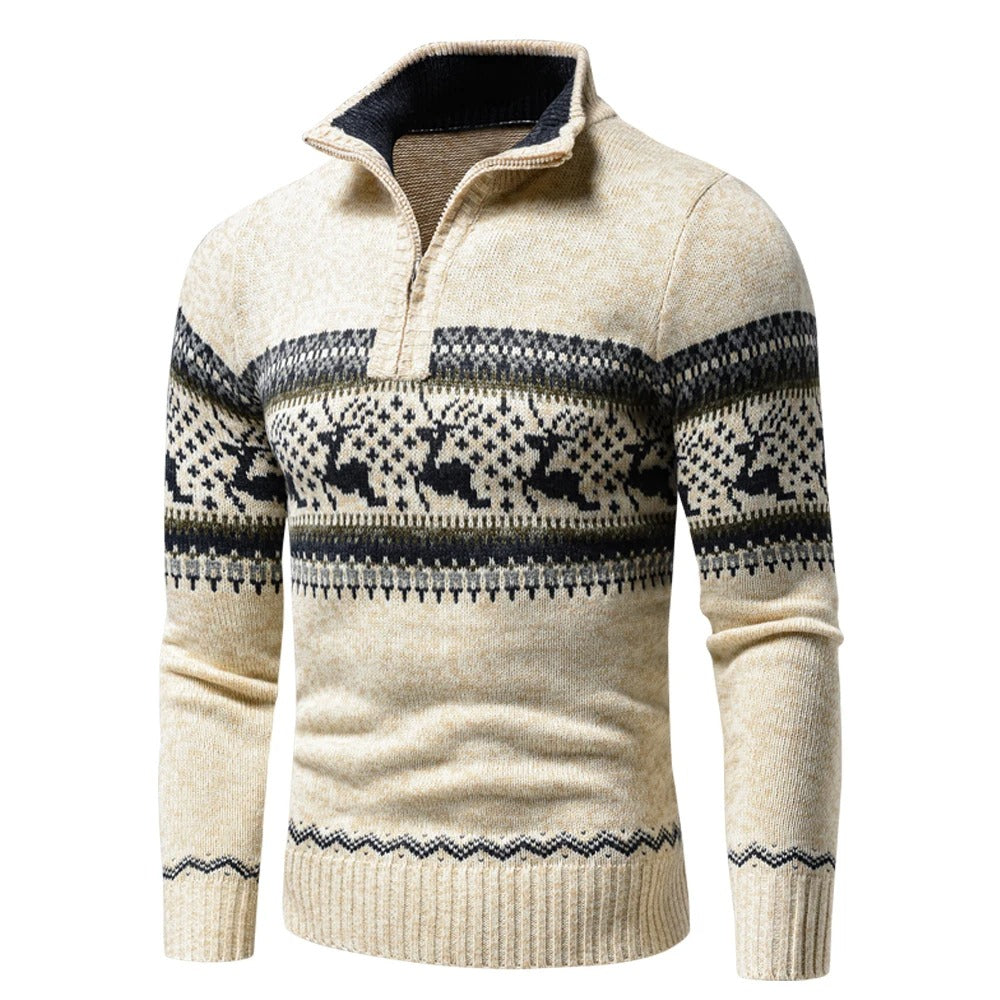 Mens winter jumper quarter zip high neck, cotton blend knit