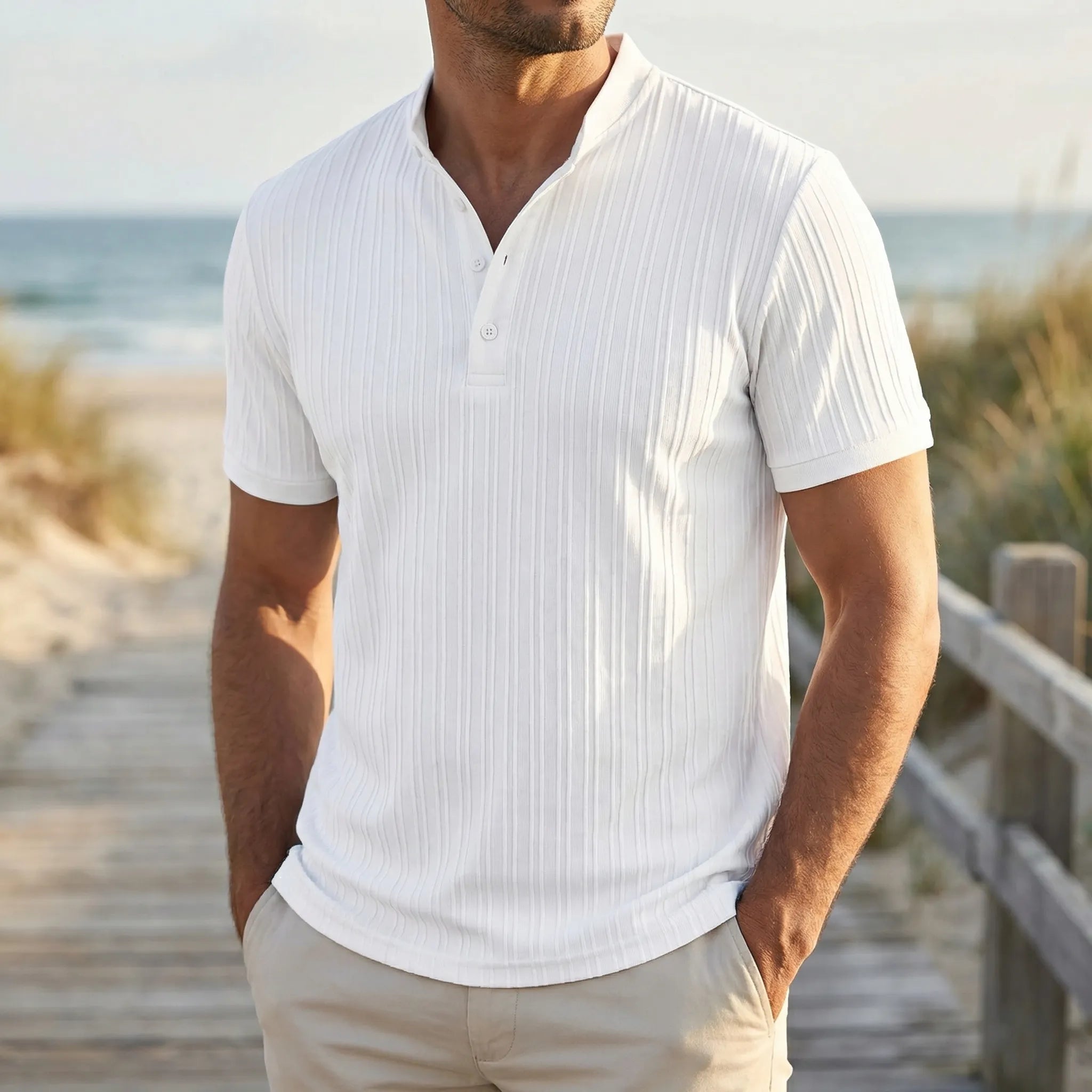 Men's Polo Shirt | Short Sleeve, Button Closure | Lightweight