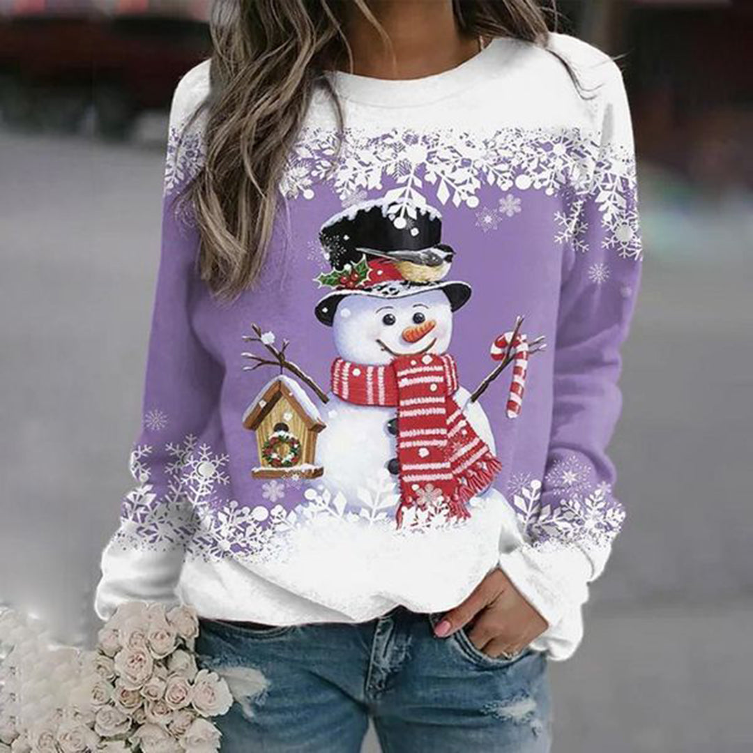 Christmas Jumper | Womens Festive Knit Sweater, Santa and Snowman Design