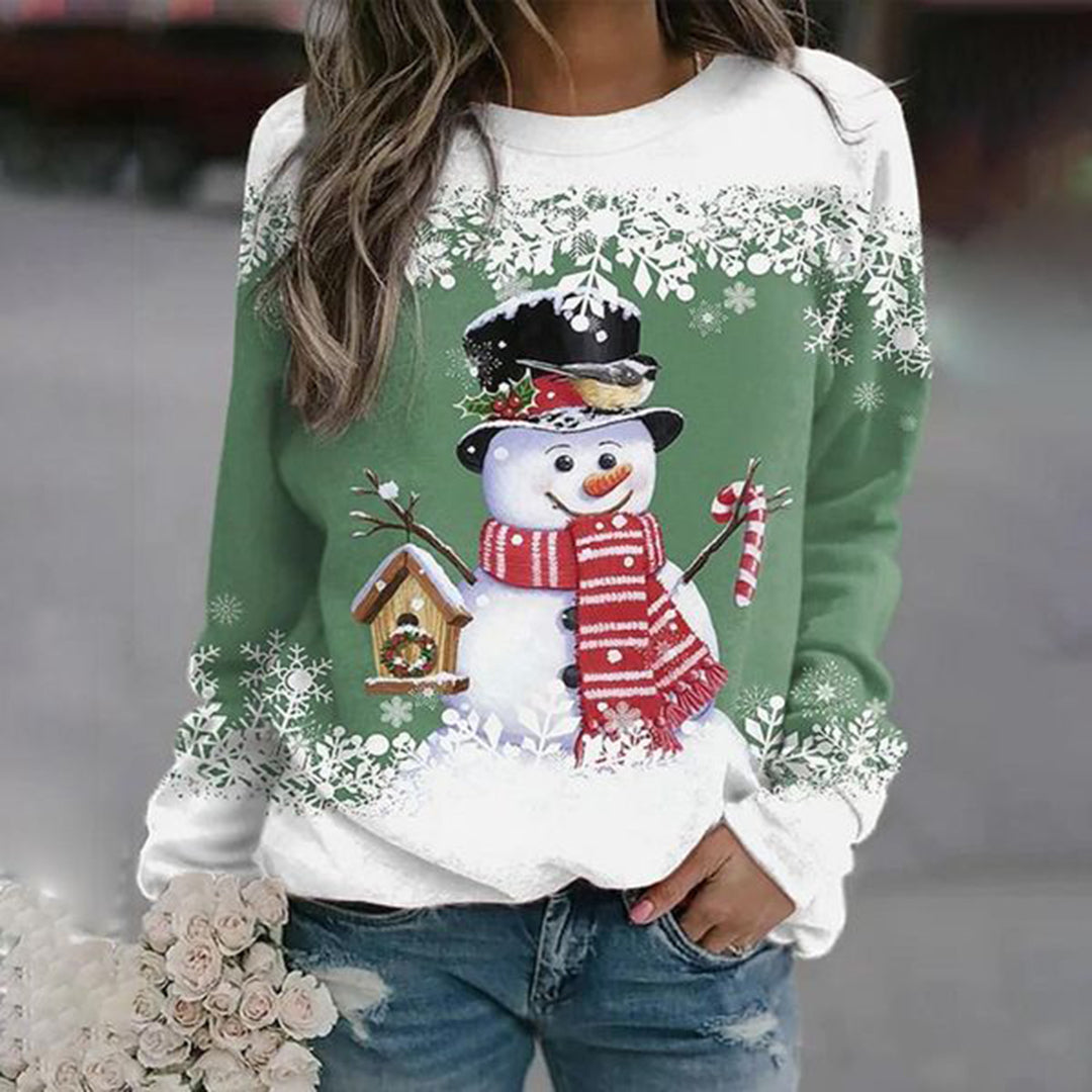 Christmas Jumper | Womens Festive Knit Sweater, Santa and Snowman Design