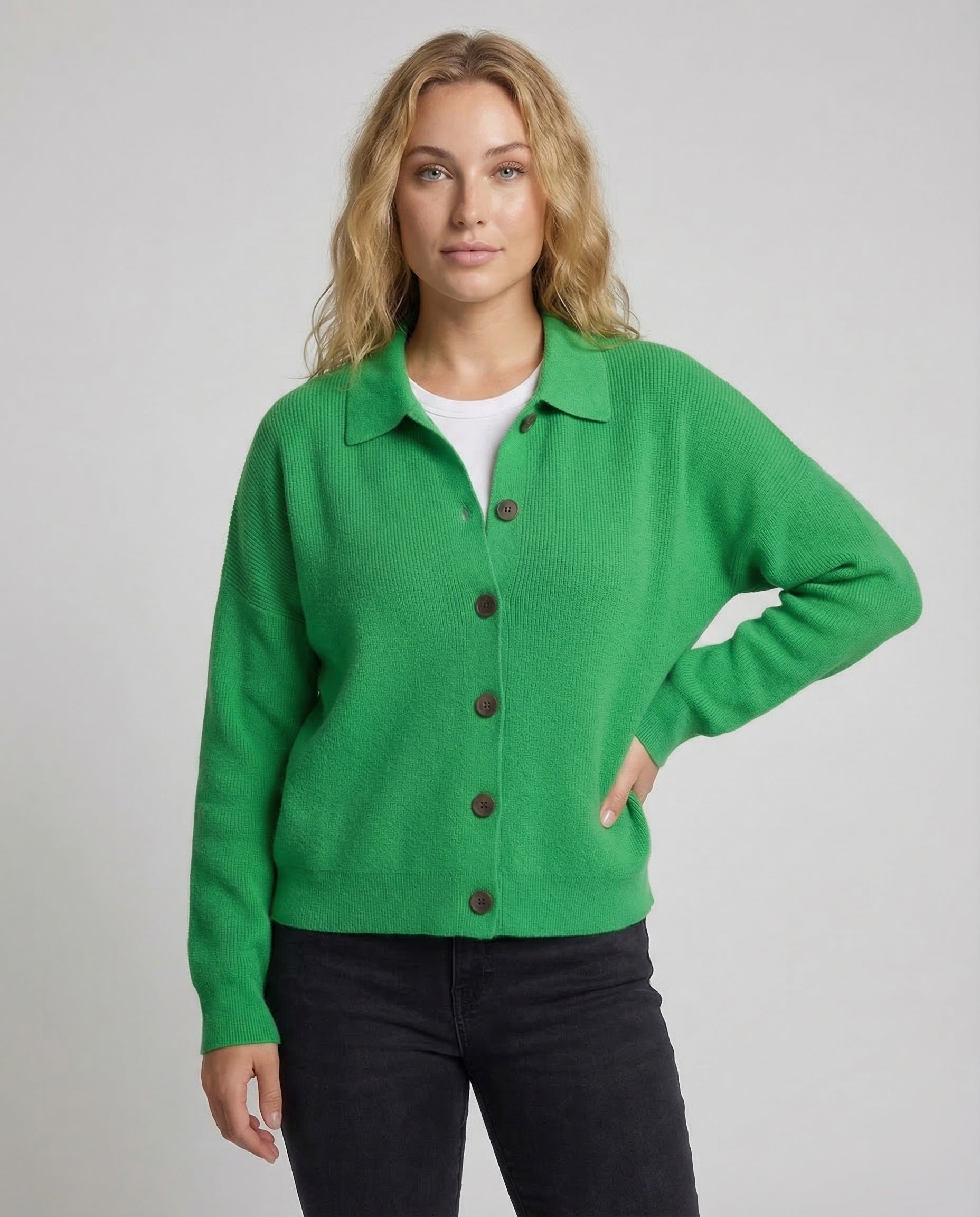 Women's Knit Cardigan | Button Front, Elegant | Wool Blend