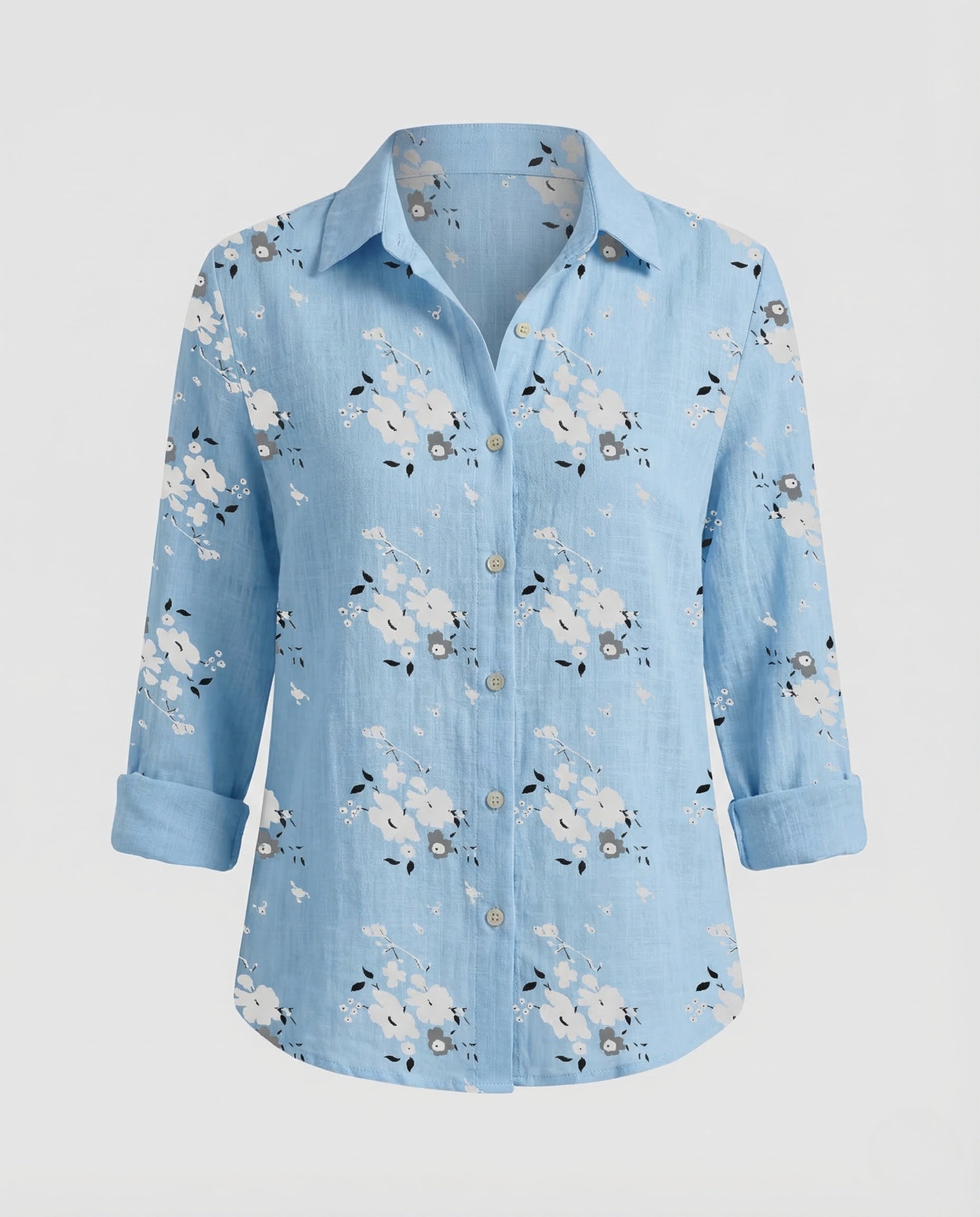 Women's Linen Blouse | Floral Print, V-Neck | Summer Casual
