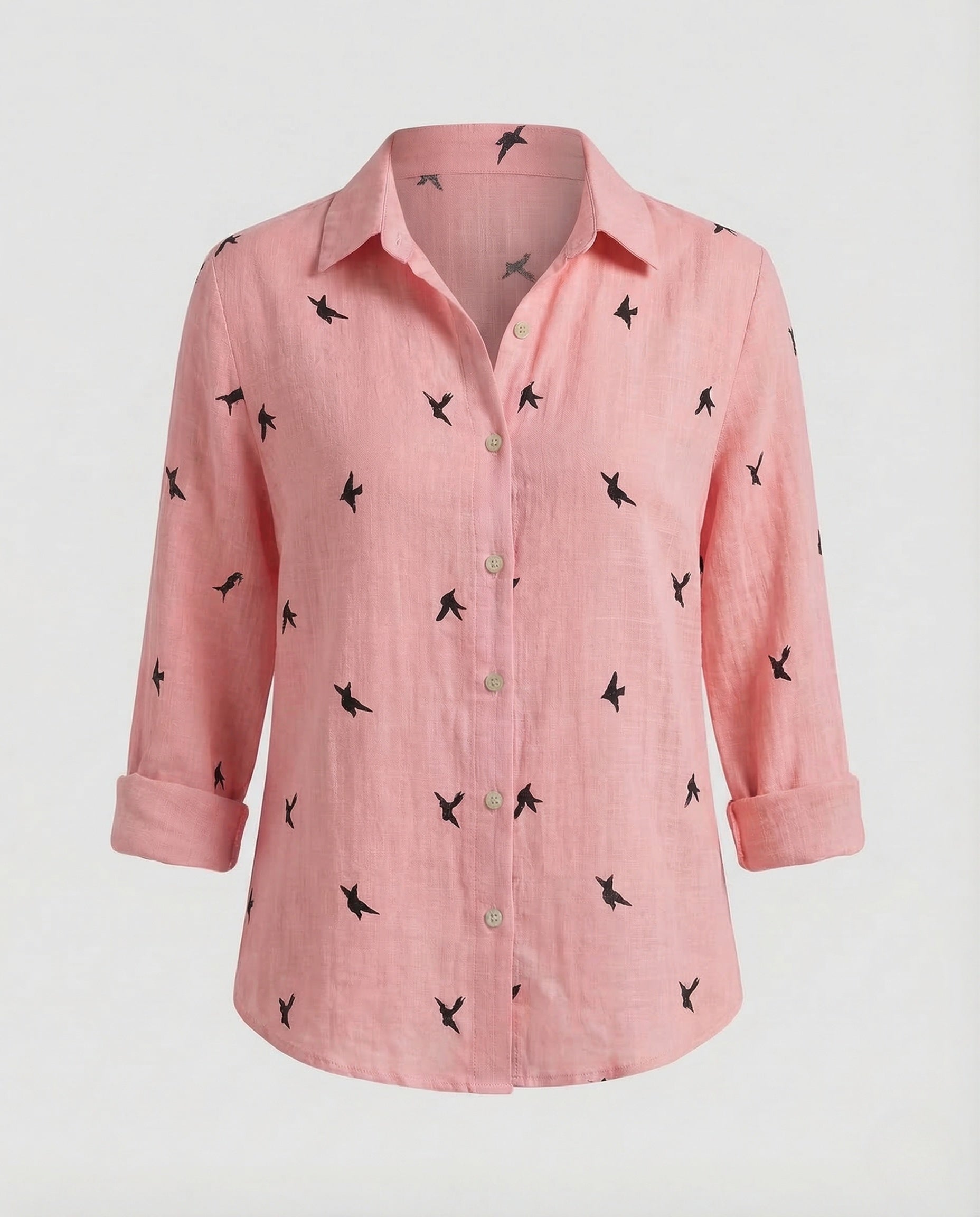 Women's Linen Blouse | Floral Print, V-Neck | Summer Casual