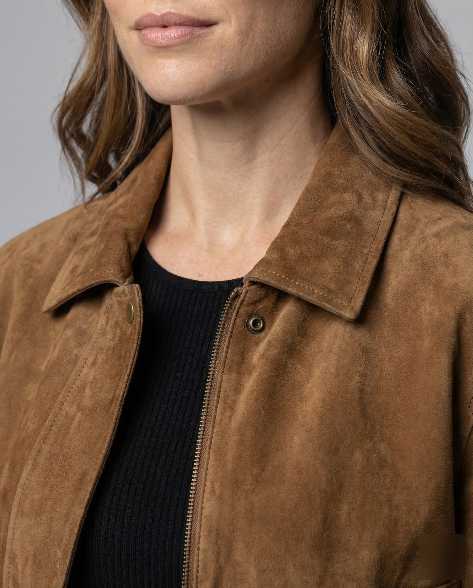 Oversized Bomber Jacket Women | Khaki Suede, Relaxed Fit
