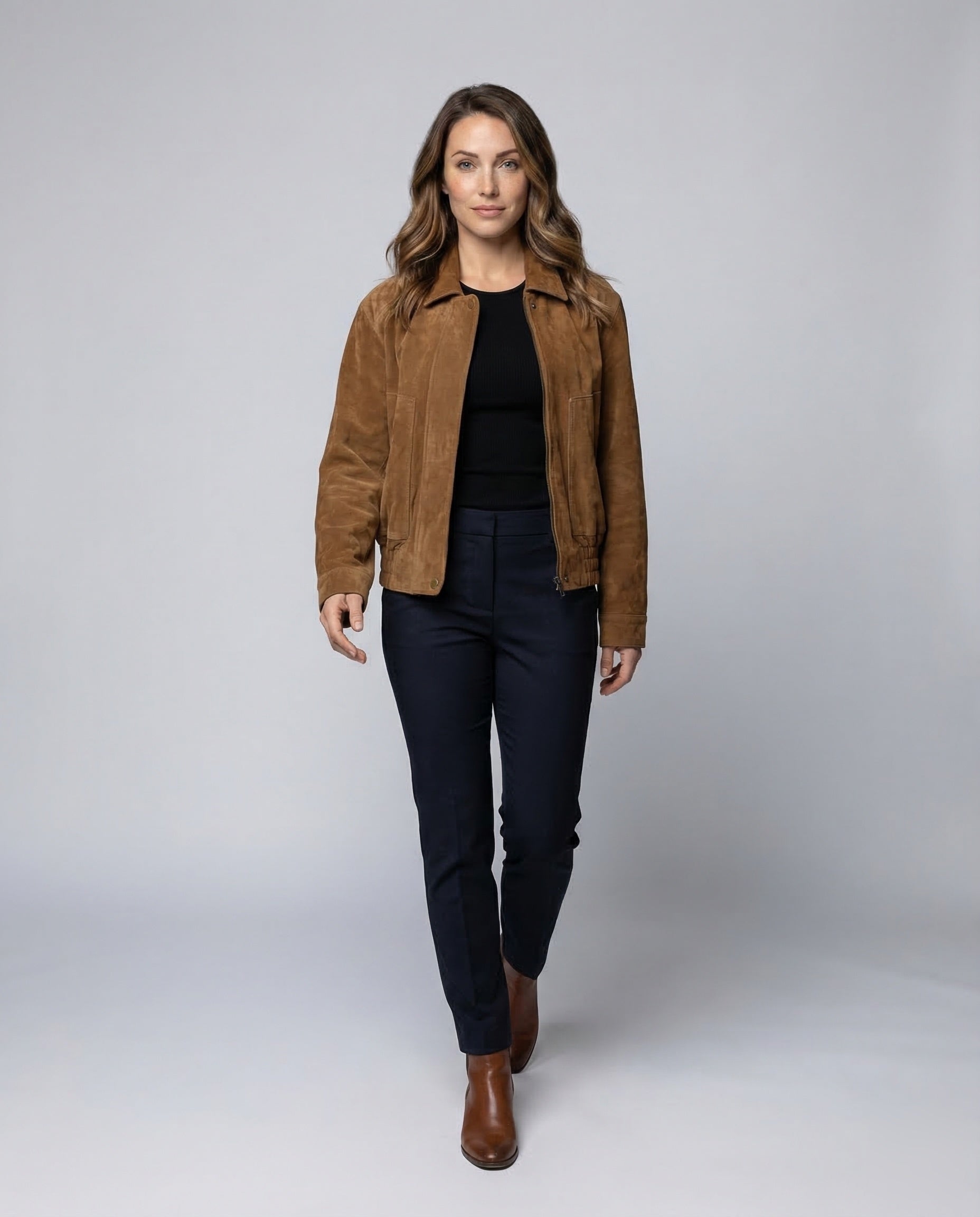 Oversized Bomber Jacket Women | Khaki Suede, Relaxed Fit