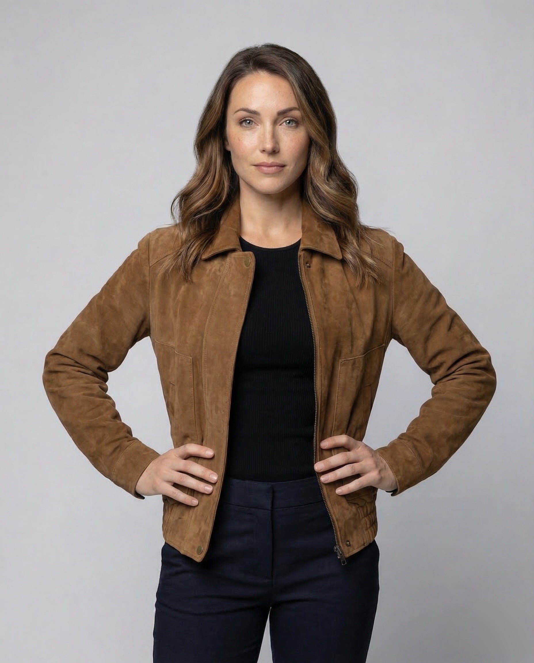 Oversized Bomber Jacket Women | Khaki Suede, Relaxed Fit