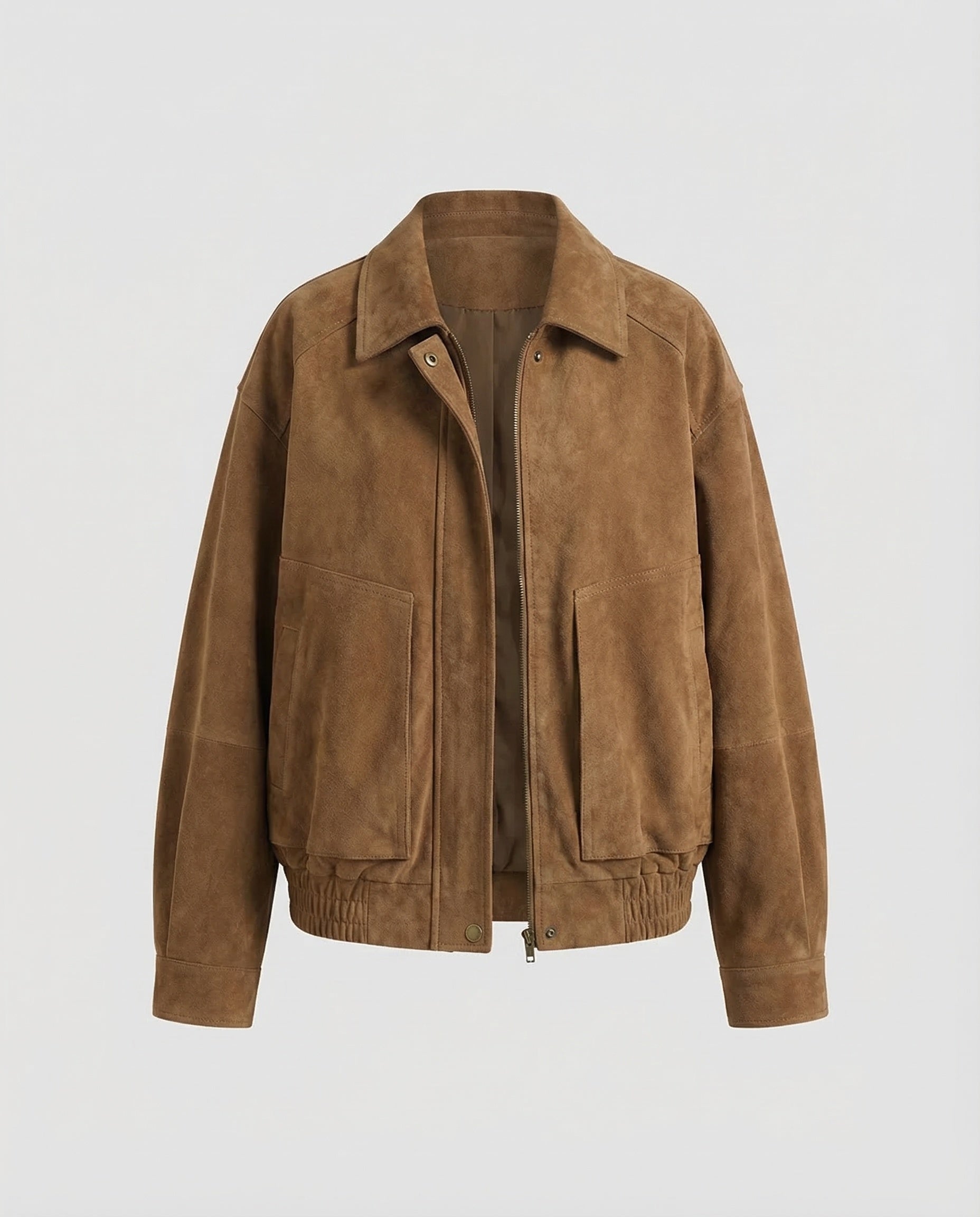 Oversized Bomber Jacket Women | Khaki Suede, Relaxed Fit