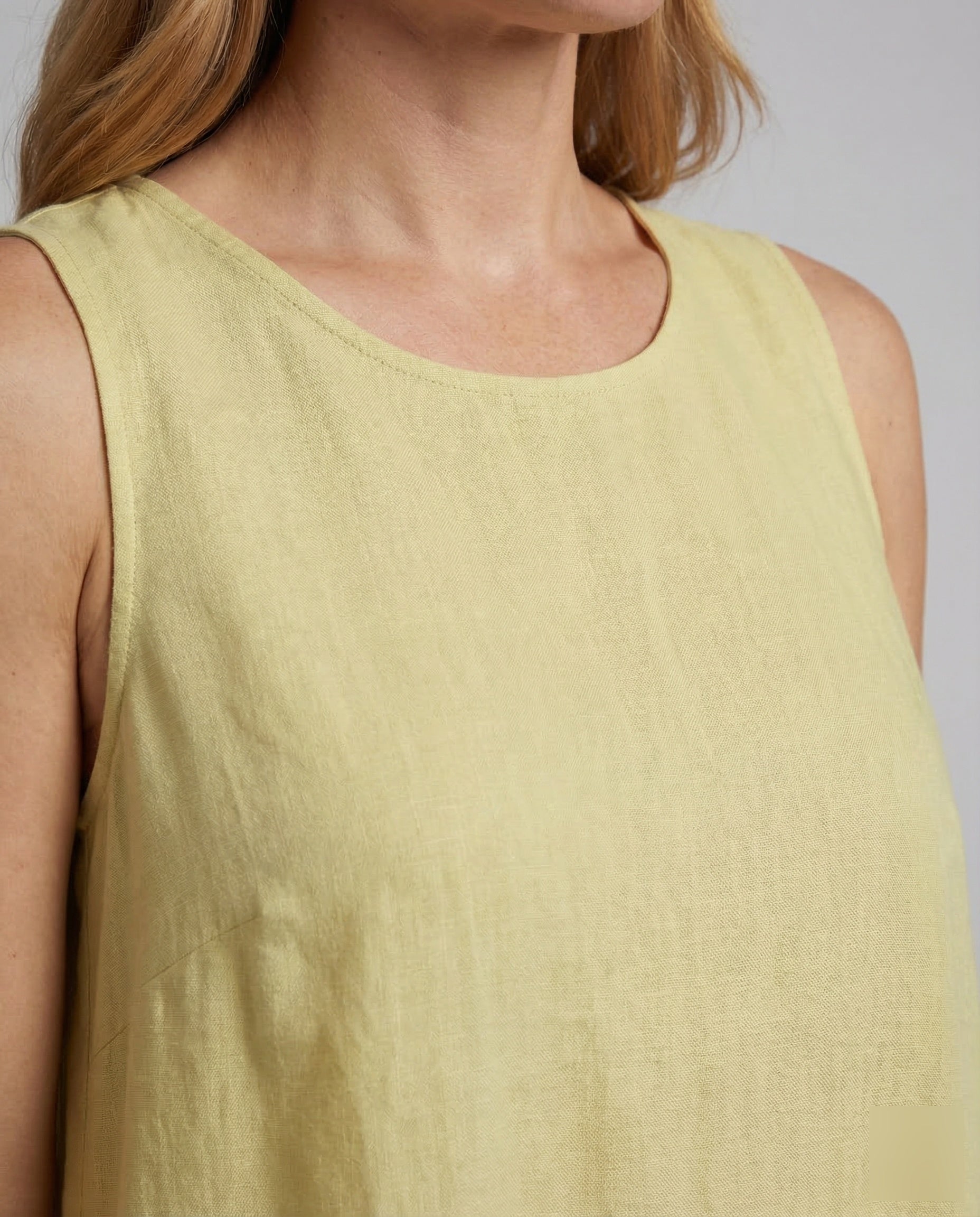 Linen Loose Summer Dress | Yellow, A-Line | Sleeveless