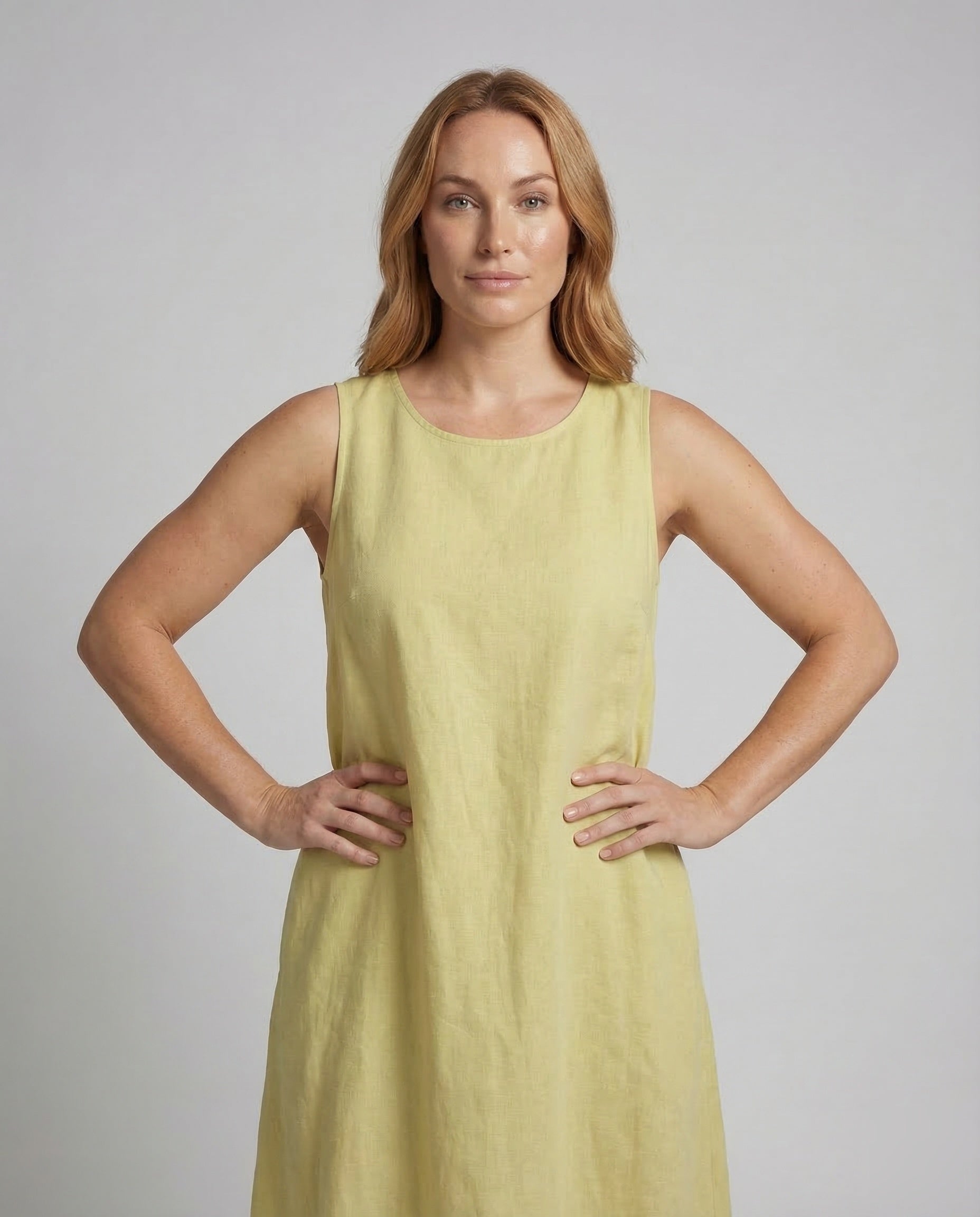 Linen Loose Summer Dress | Yellow, A-Line | Sleeveless