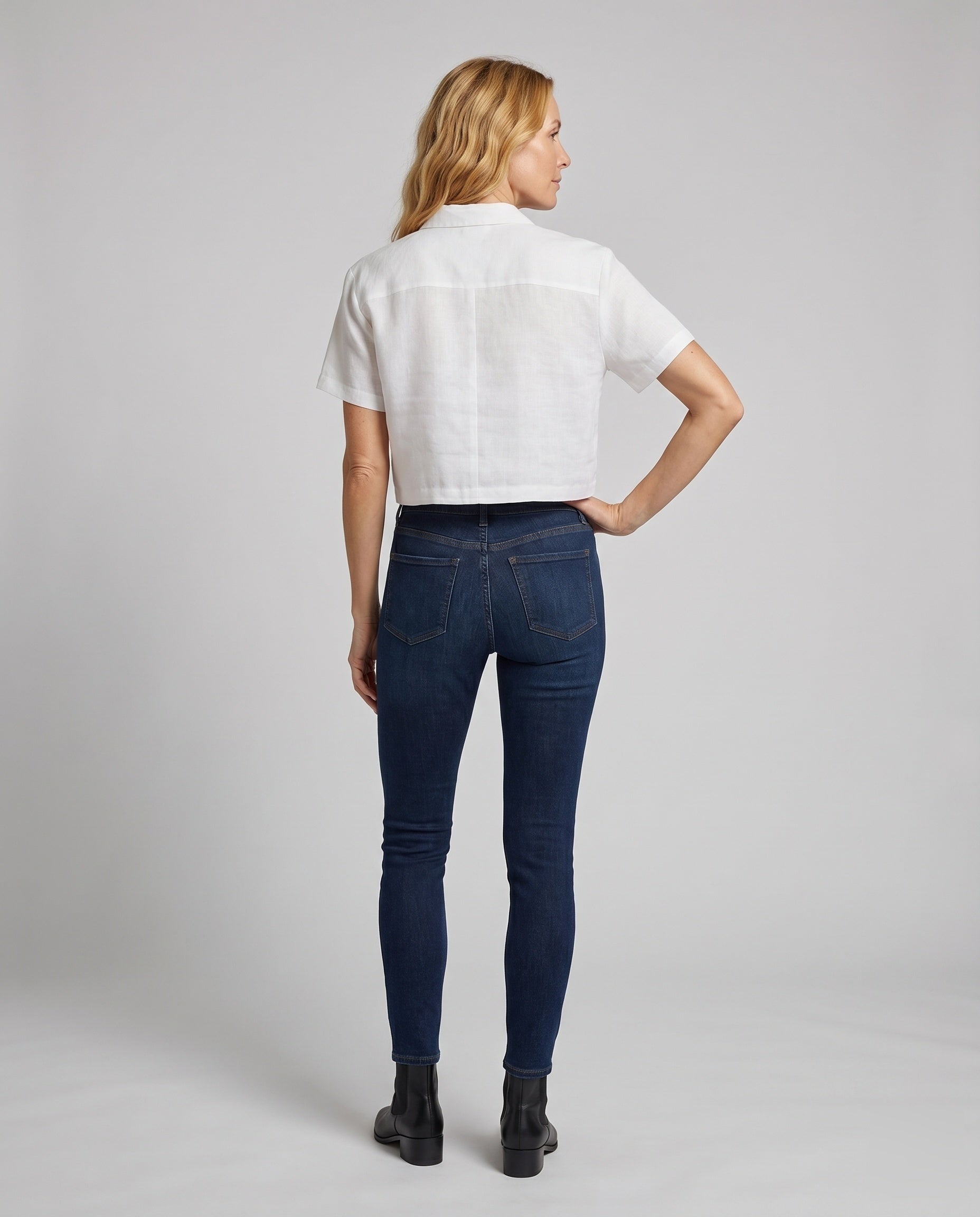 Women's Linen Blouse | Cropped, V-Neck | White