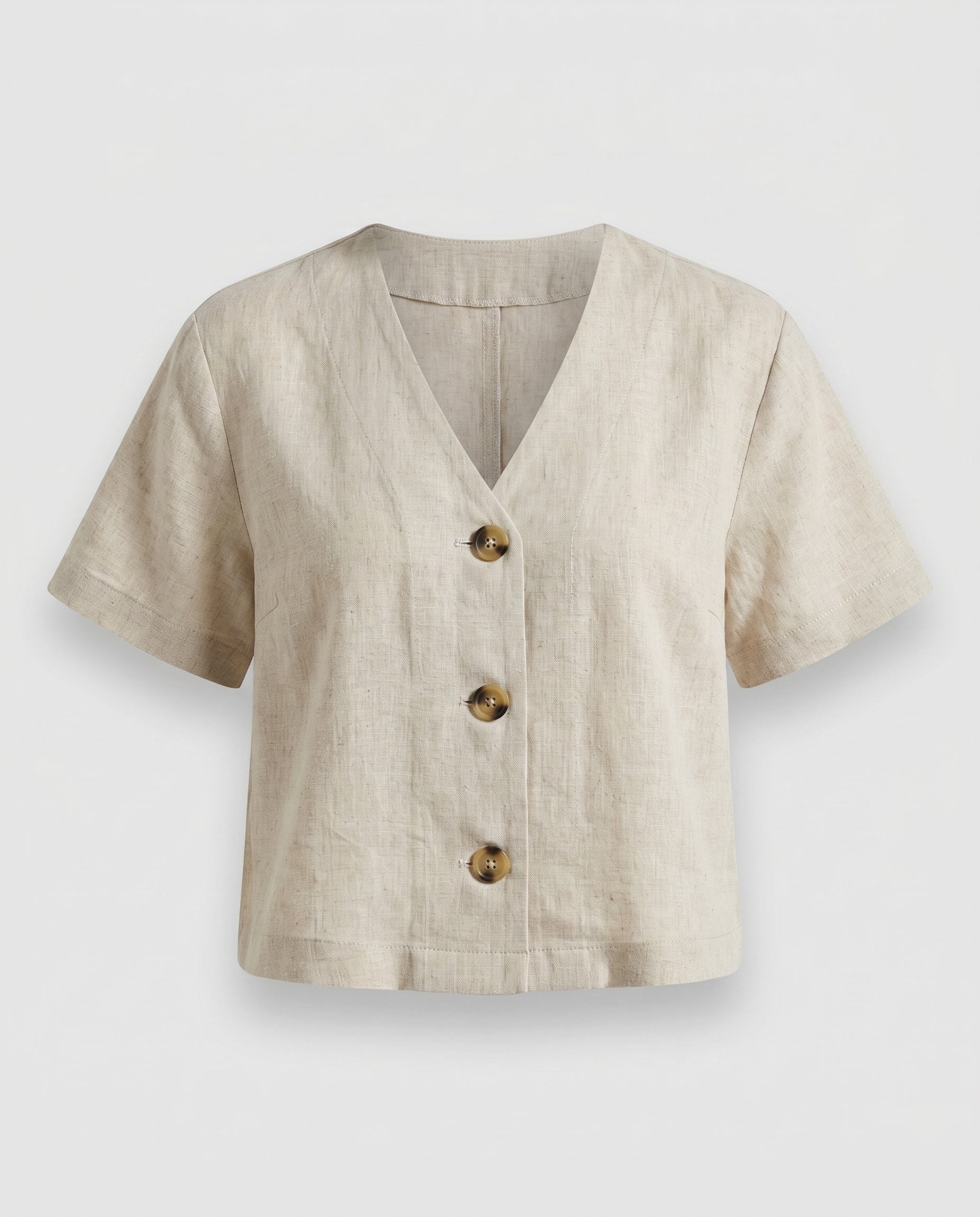 Women's Linen Blouse | Cropped, V-Neck | White