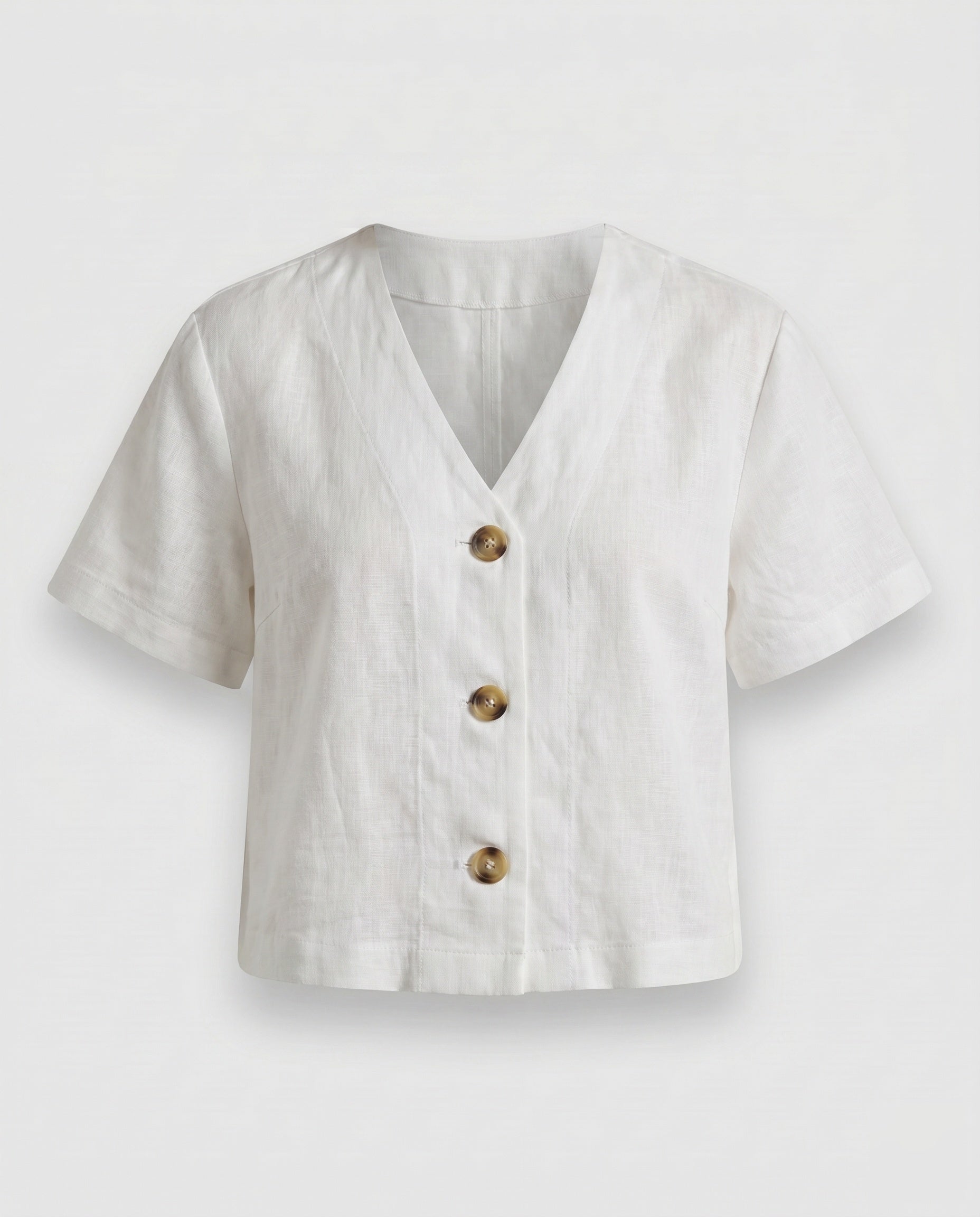 Women's Linen Blouse | Cropped, V-Neck | White