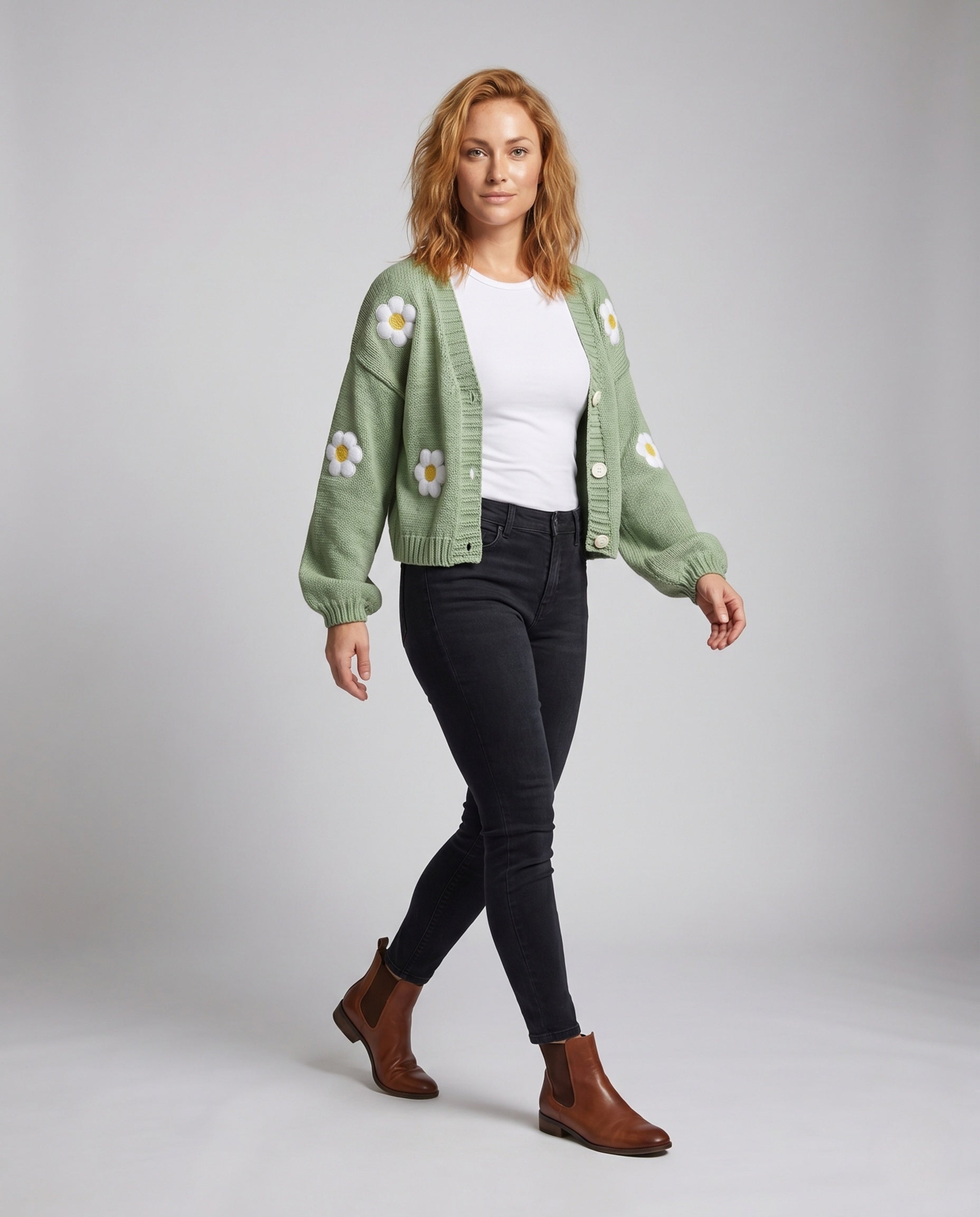 Knit Cardigan Women | Floral Open Front | Long Sleeves
