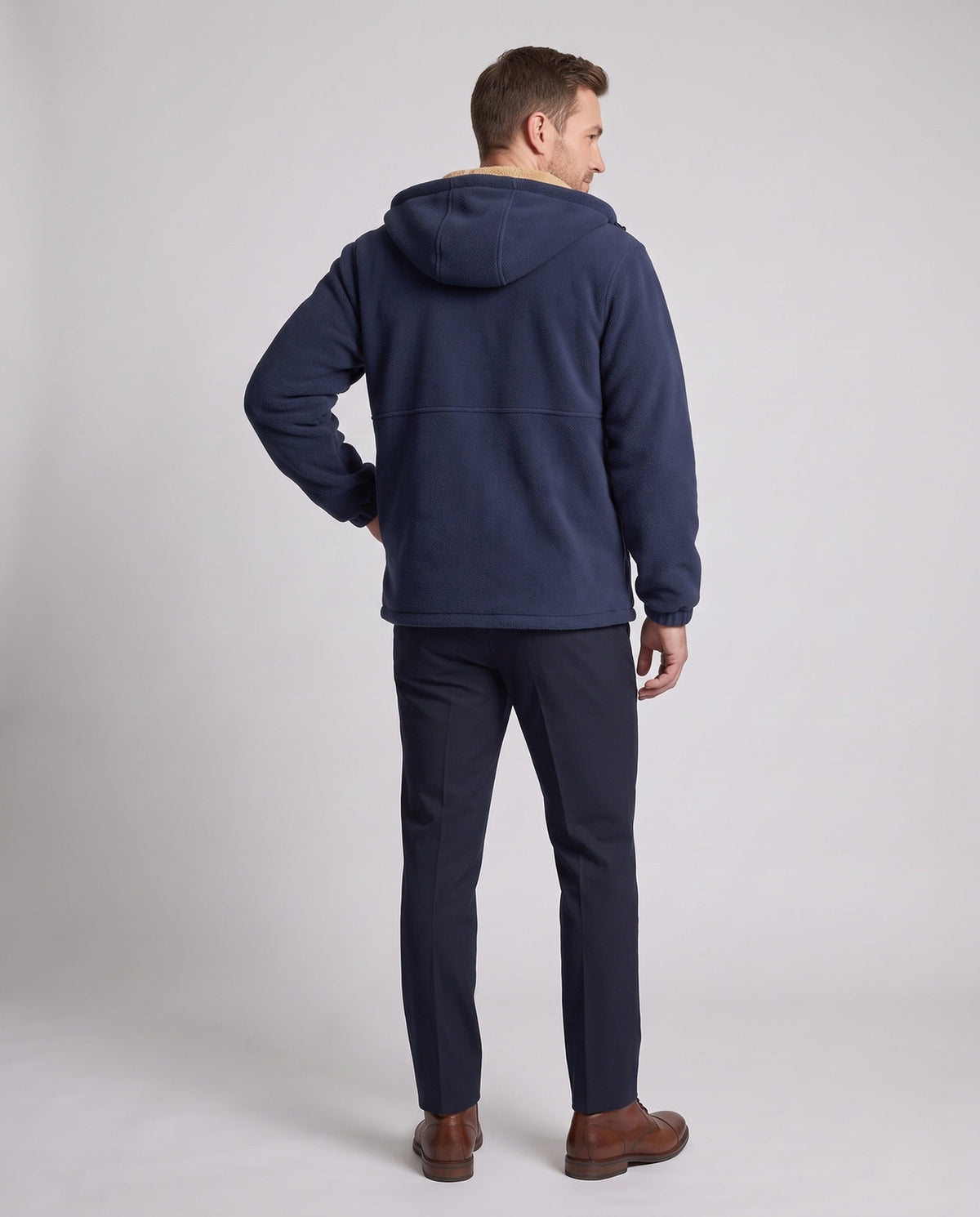 Thermal fleece jacket men with teddy lining and windproof outer layer